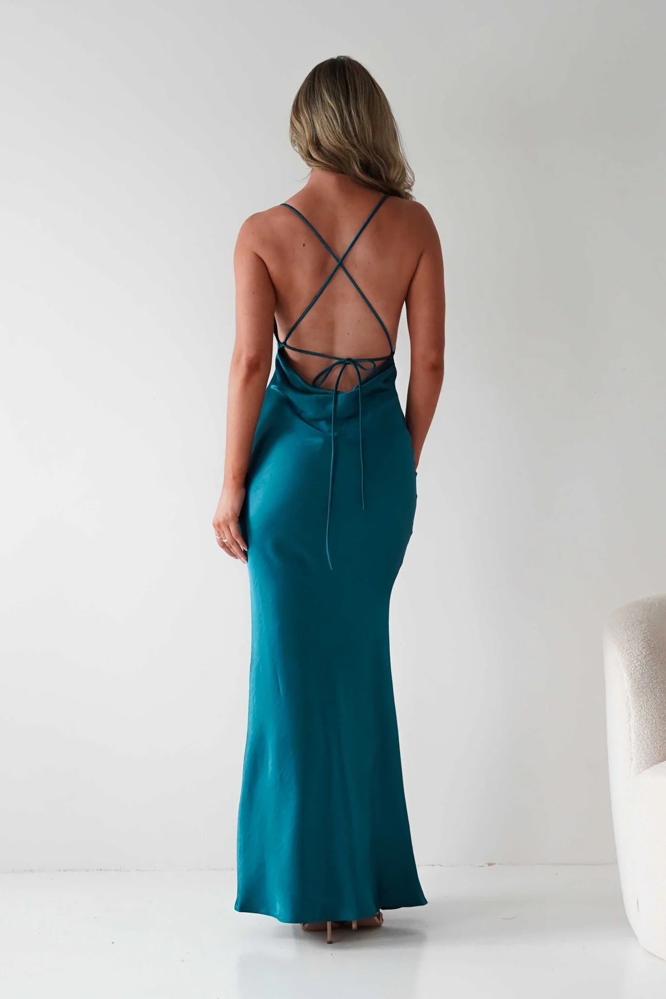 Helga Soft Satin Drape Maxi Dress | Teal - Image 3