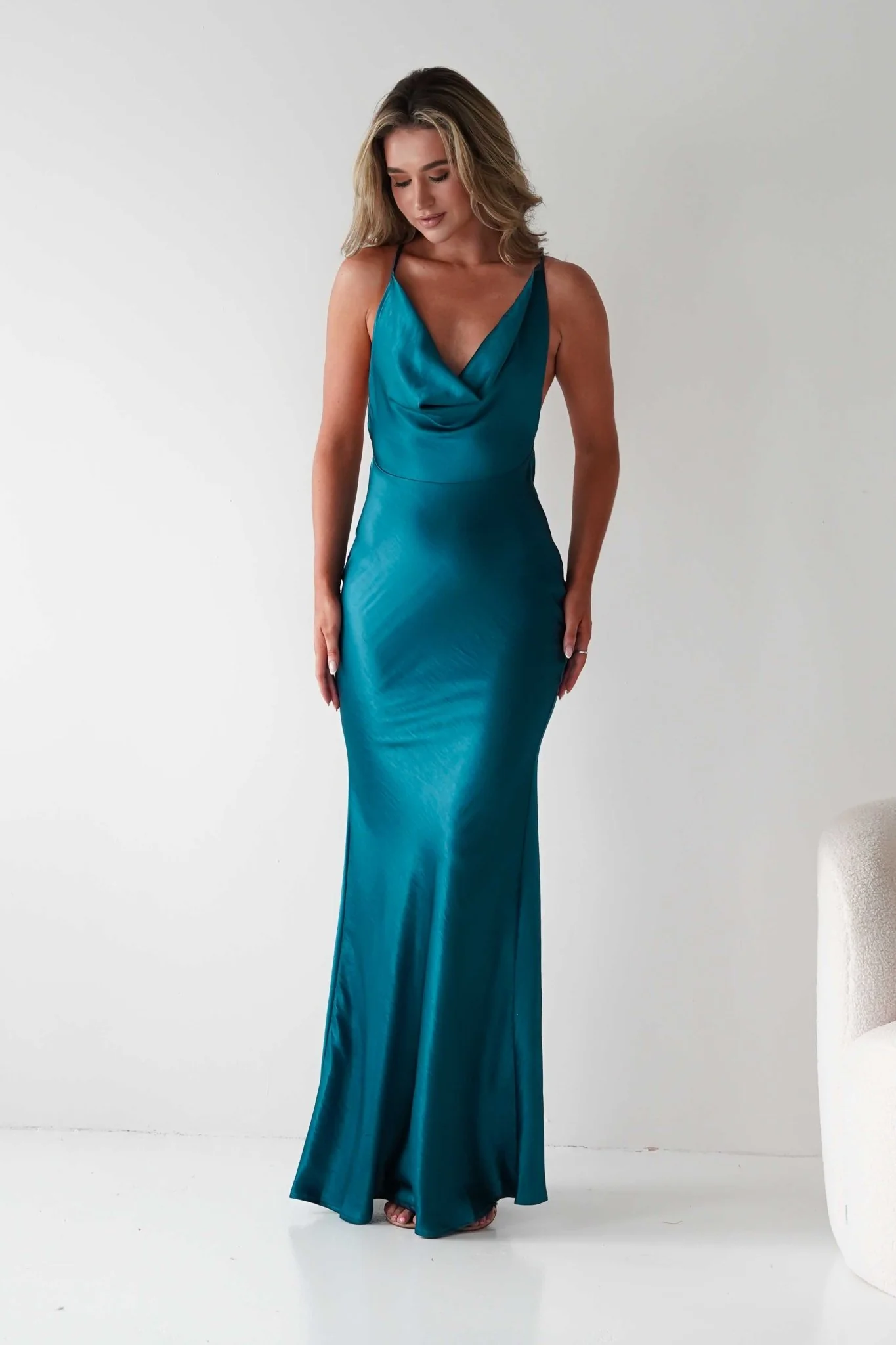 Helga Soft Satin Drape Maxi Dress | Teal - Image 4