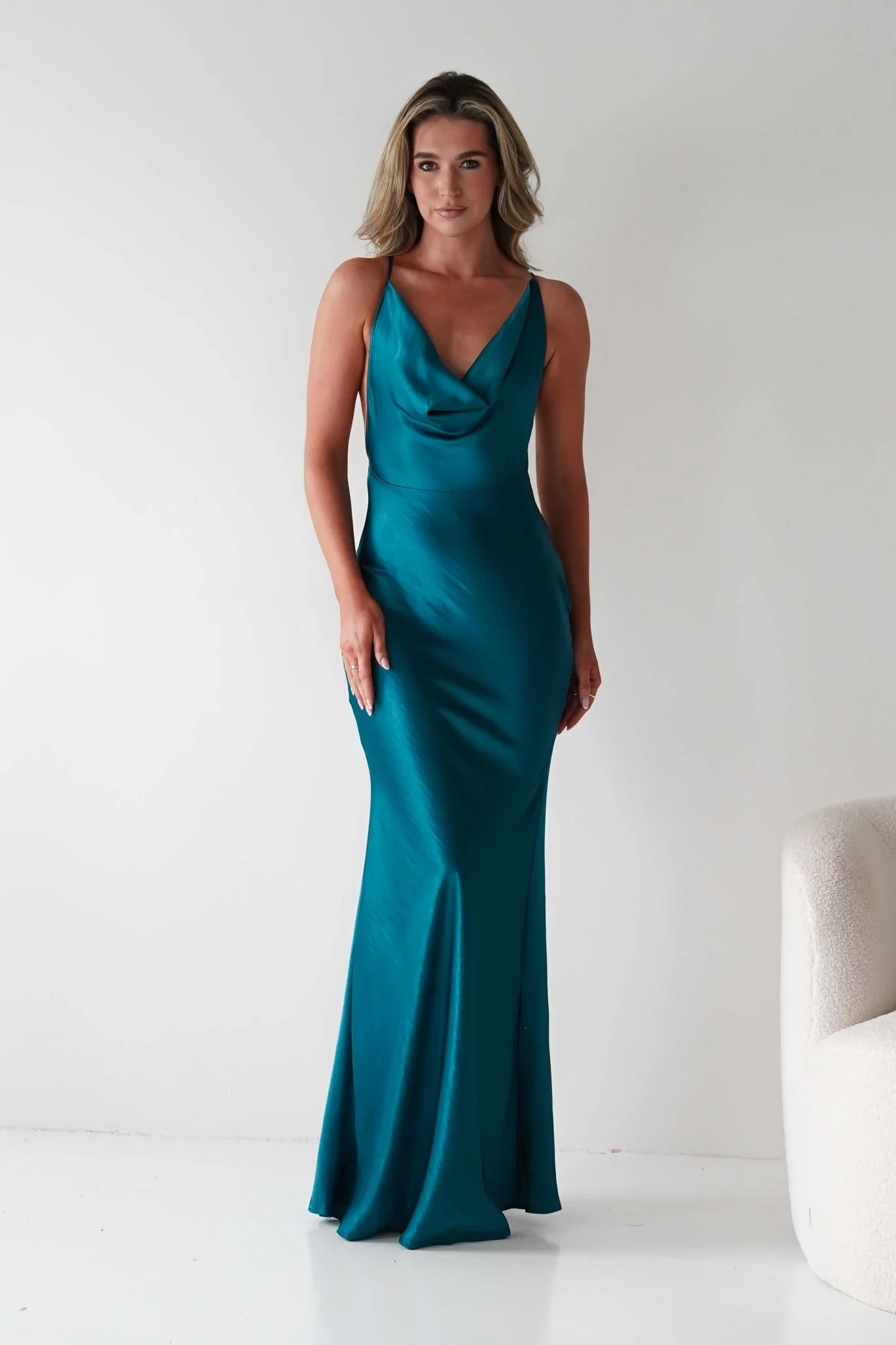 Helga Soft Satin Drape Maxi Dress | Teal - Image 5