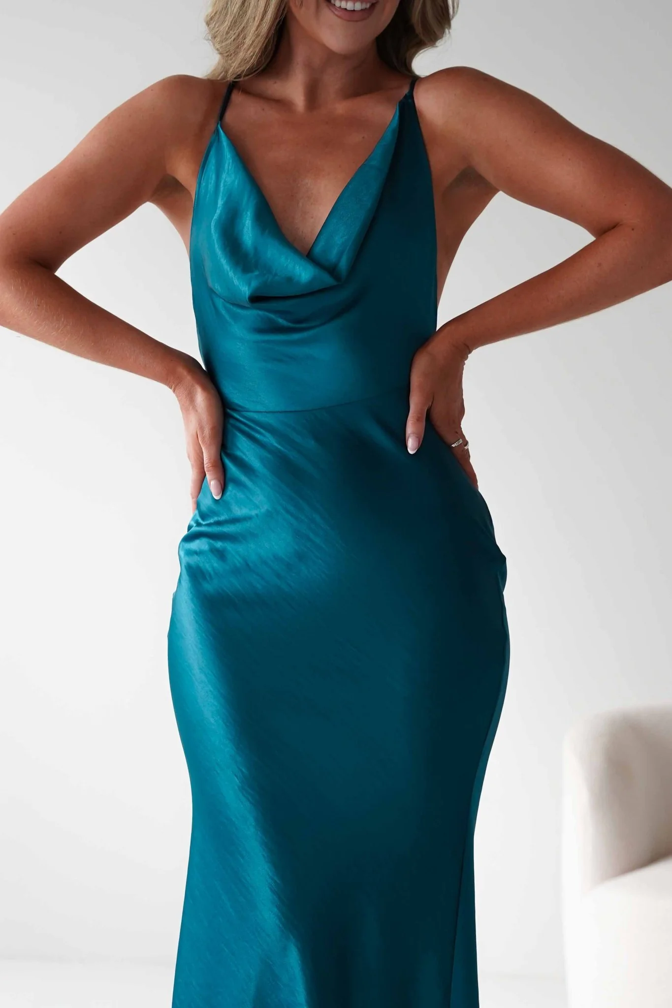 Helga Soft Satin Drape Maxi Dress | Teal - Image 7