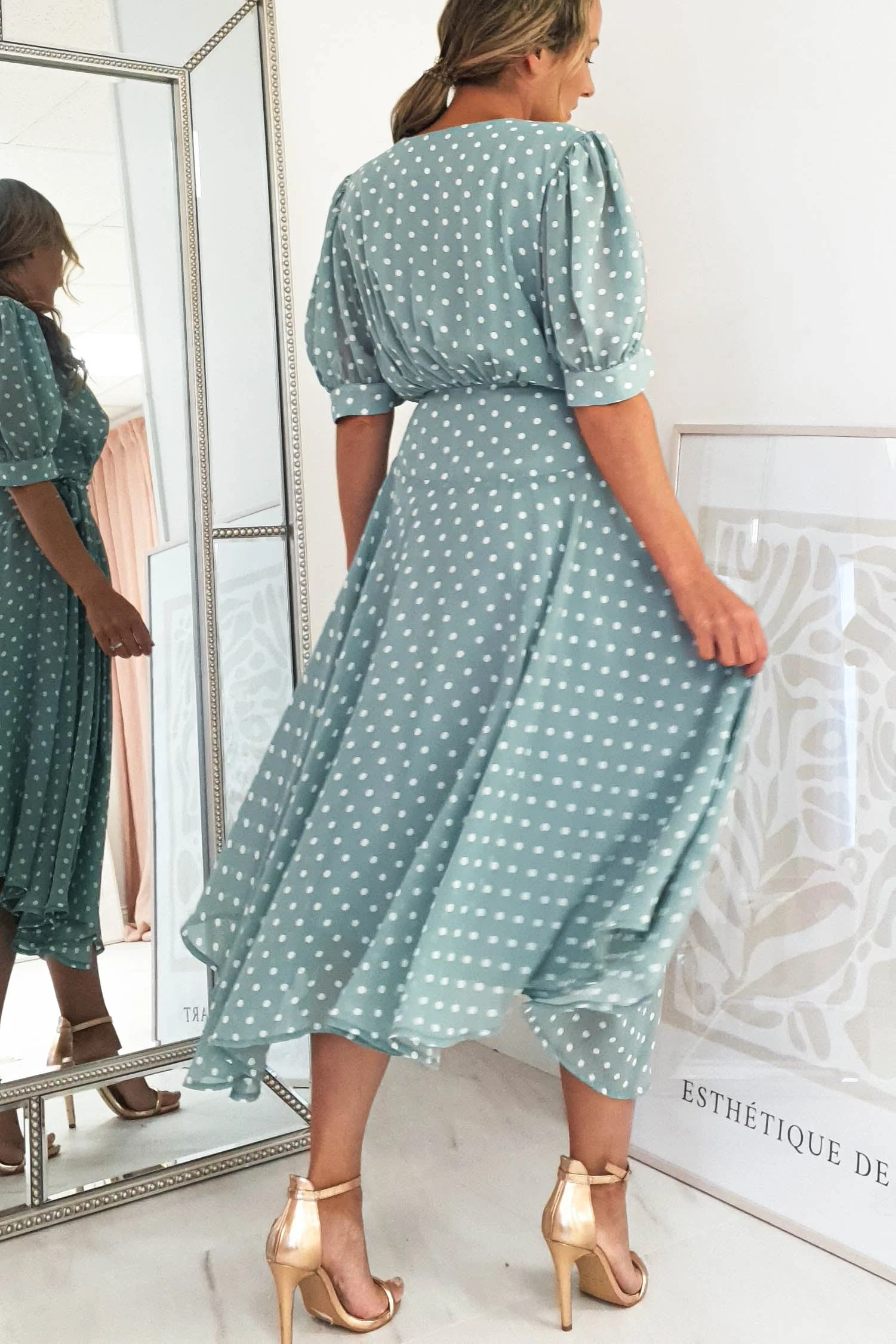 Andrea Polka Dot Midi Dress | Sage - Image 5