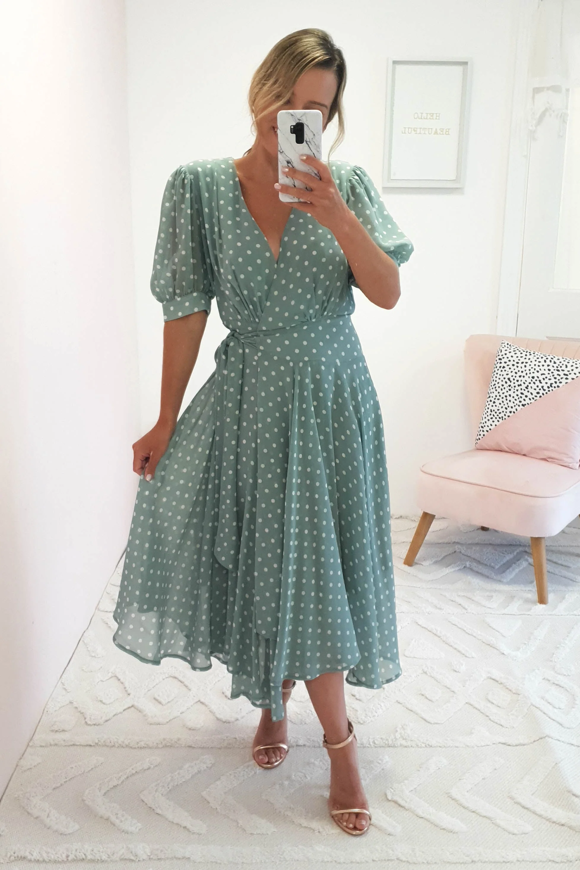 Andrea Polka Dot Midi Dress | Sage - Image 6