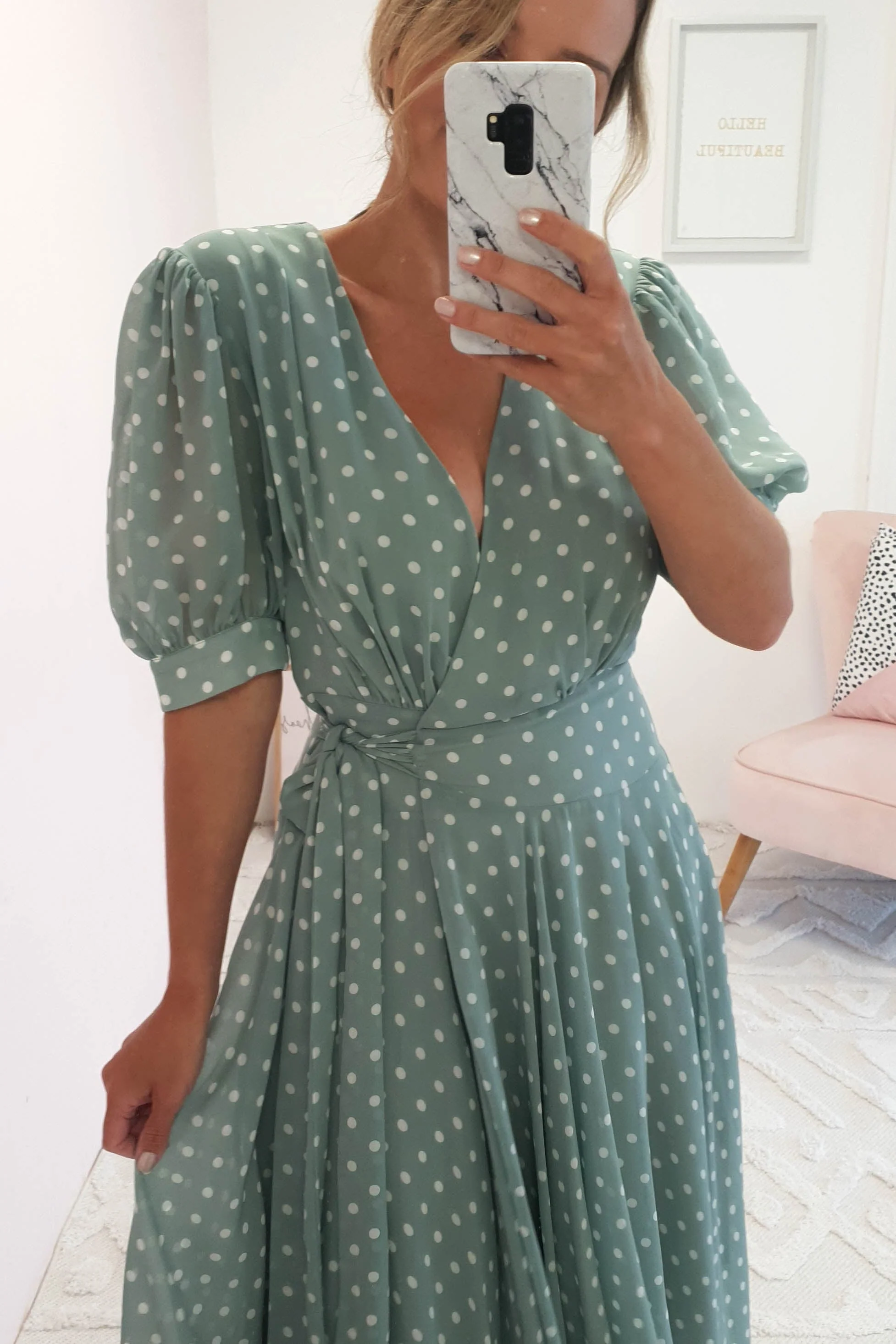 Andrea Polka Dot Midi Dress | Sage - Image 7