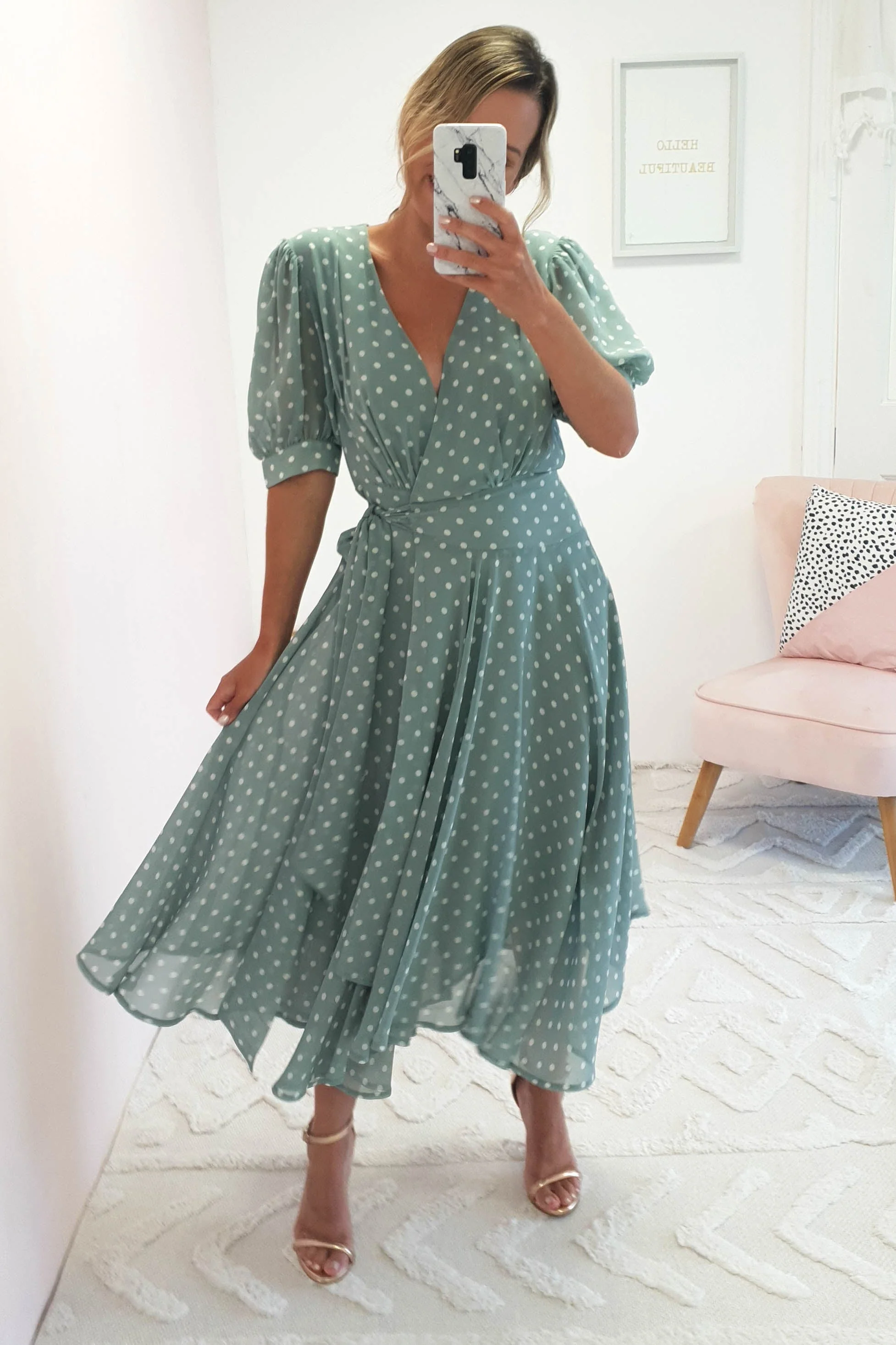 Andrea Polka Dot Midi Dress | Sage - Image 8