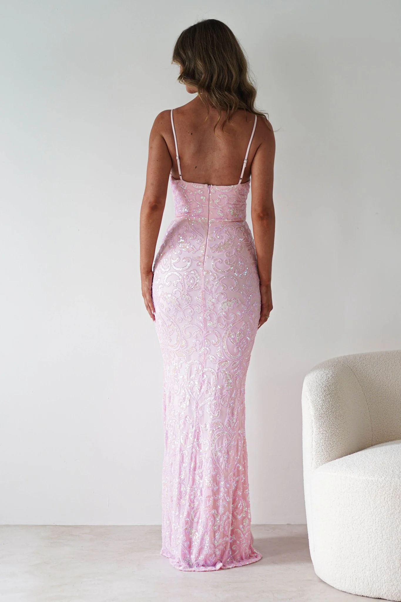 Aster Iridescent Beaded Embellished Gown | Pink - Image 10