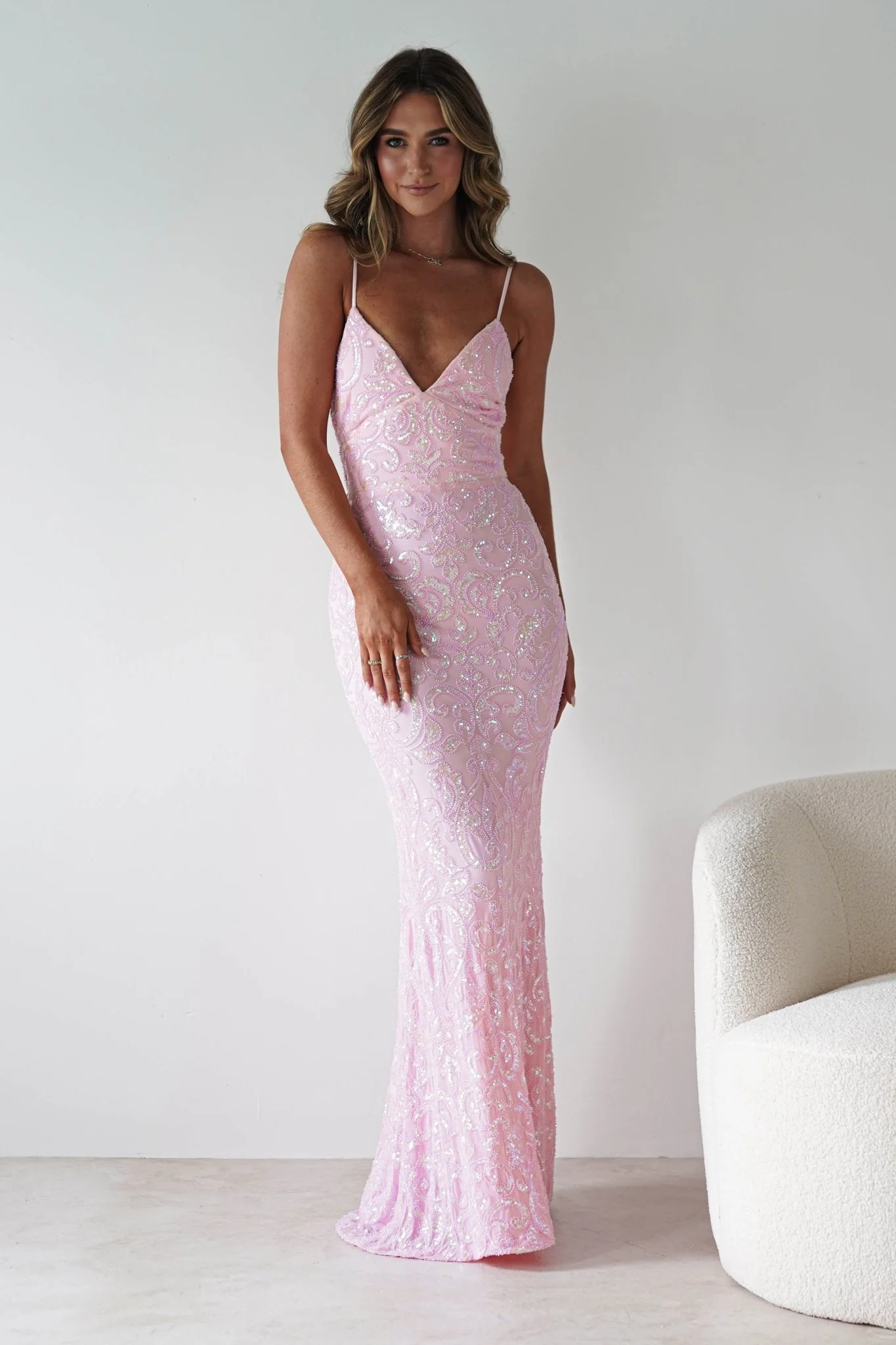 Aster Iridescent Beaded Embellished Gown | Pink - Image 5