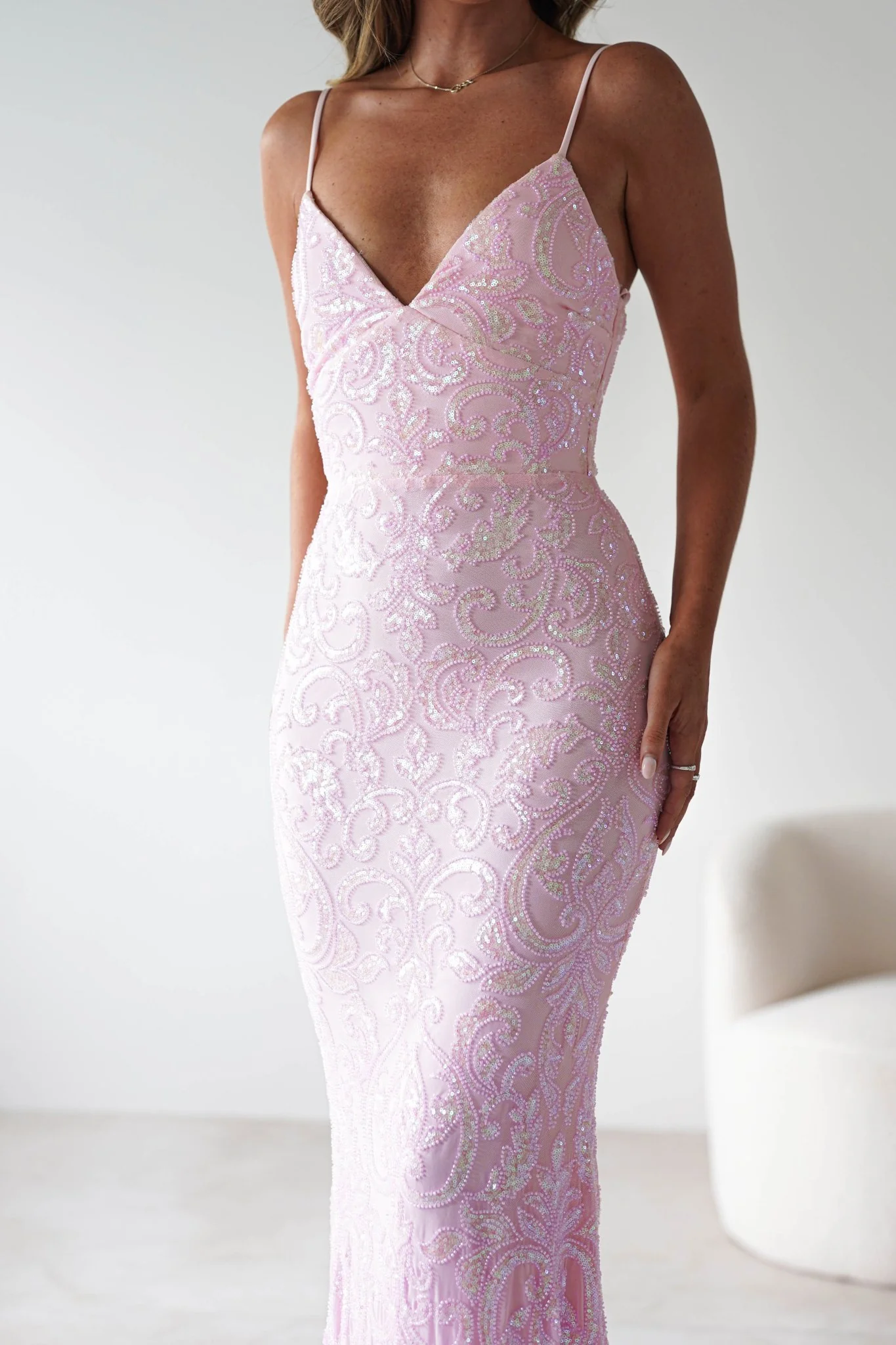 Aster Iridescent Beaded Embellished Gown | Pink - Image 9