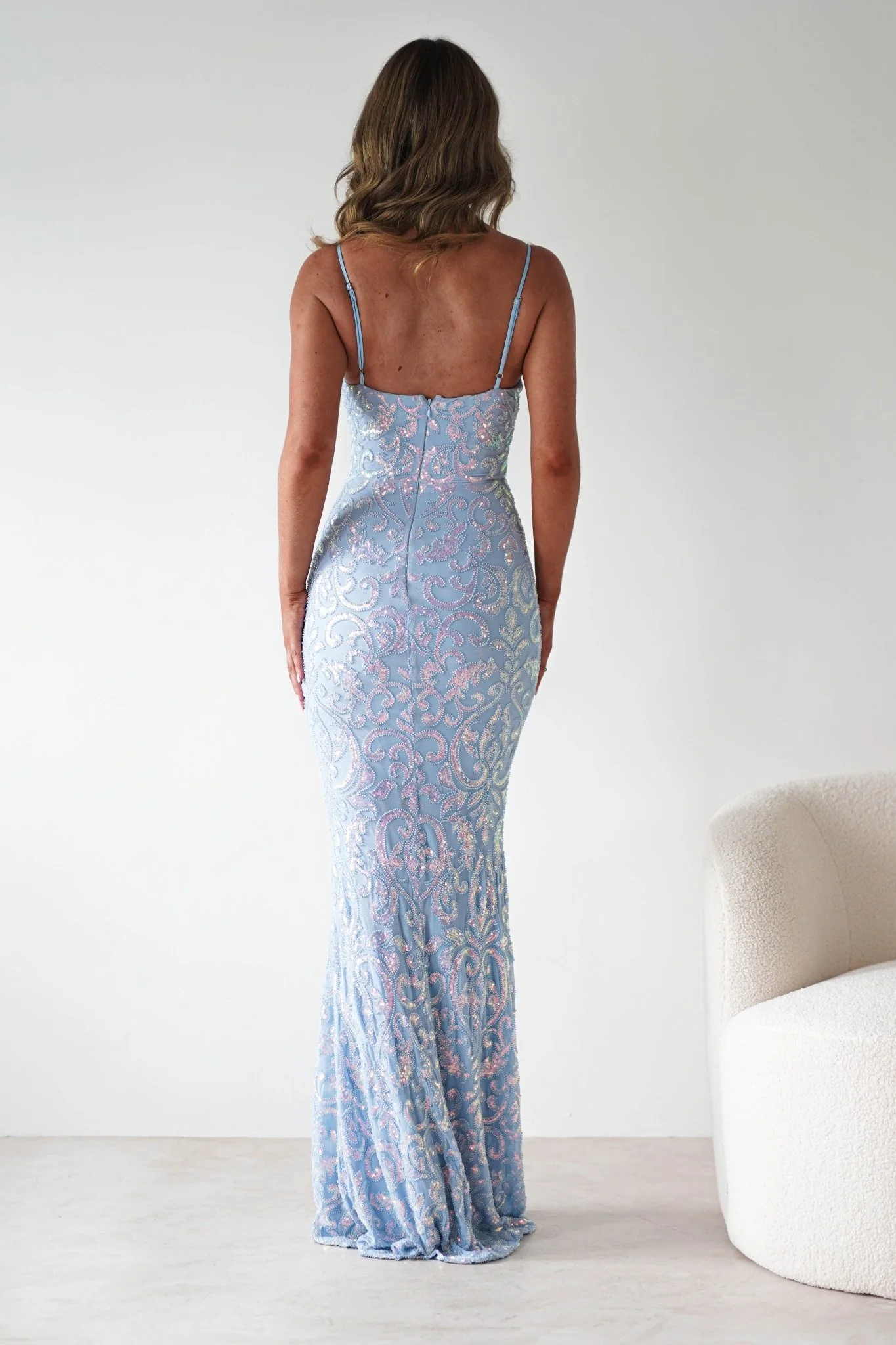 Aster Iridescent Beaded Embellished Gown | Blue - Image 11