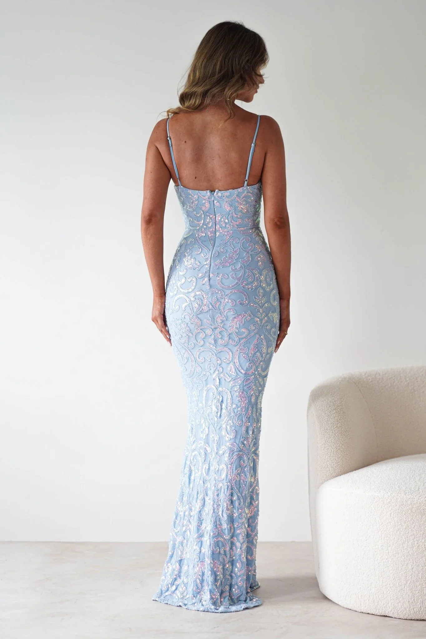 Aster Iridescent Beaded Embellished Gown | Blue - Image 4