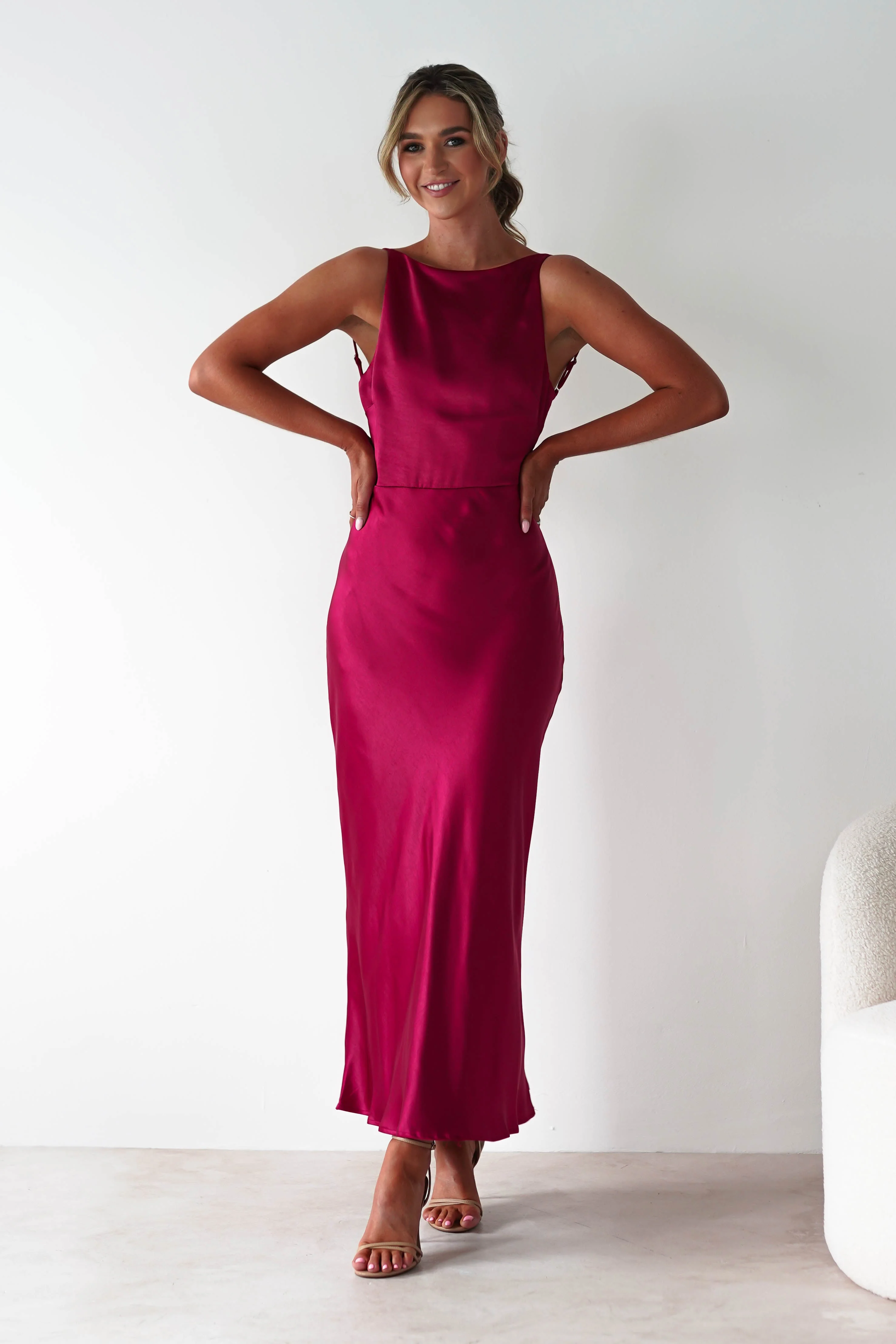 Bayleigh Soft Satin Maxi Dress | Berry Red - Image 11