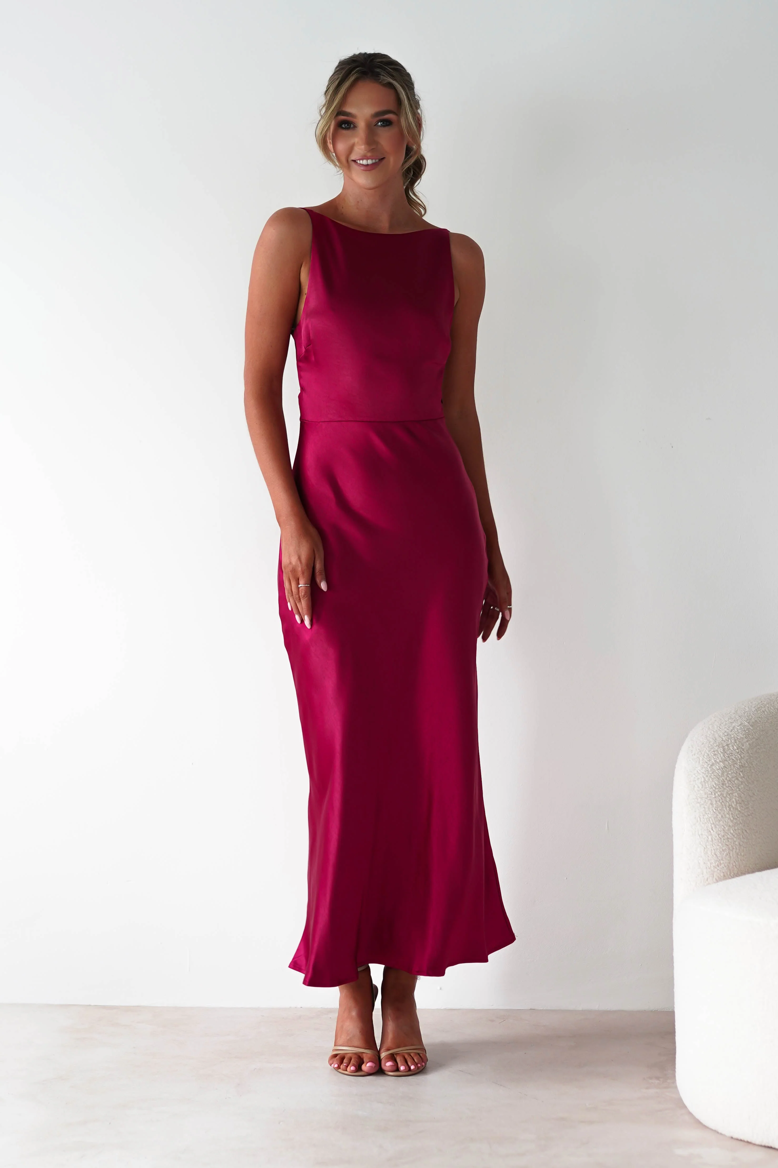 Bayleigh Soft Satin Maxi Dress | Berry Red - Image 12