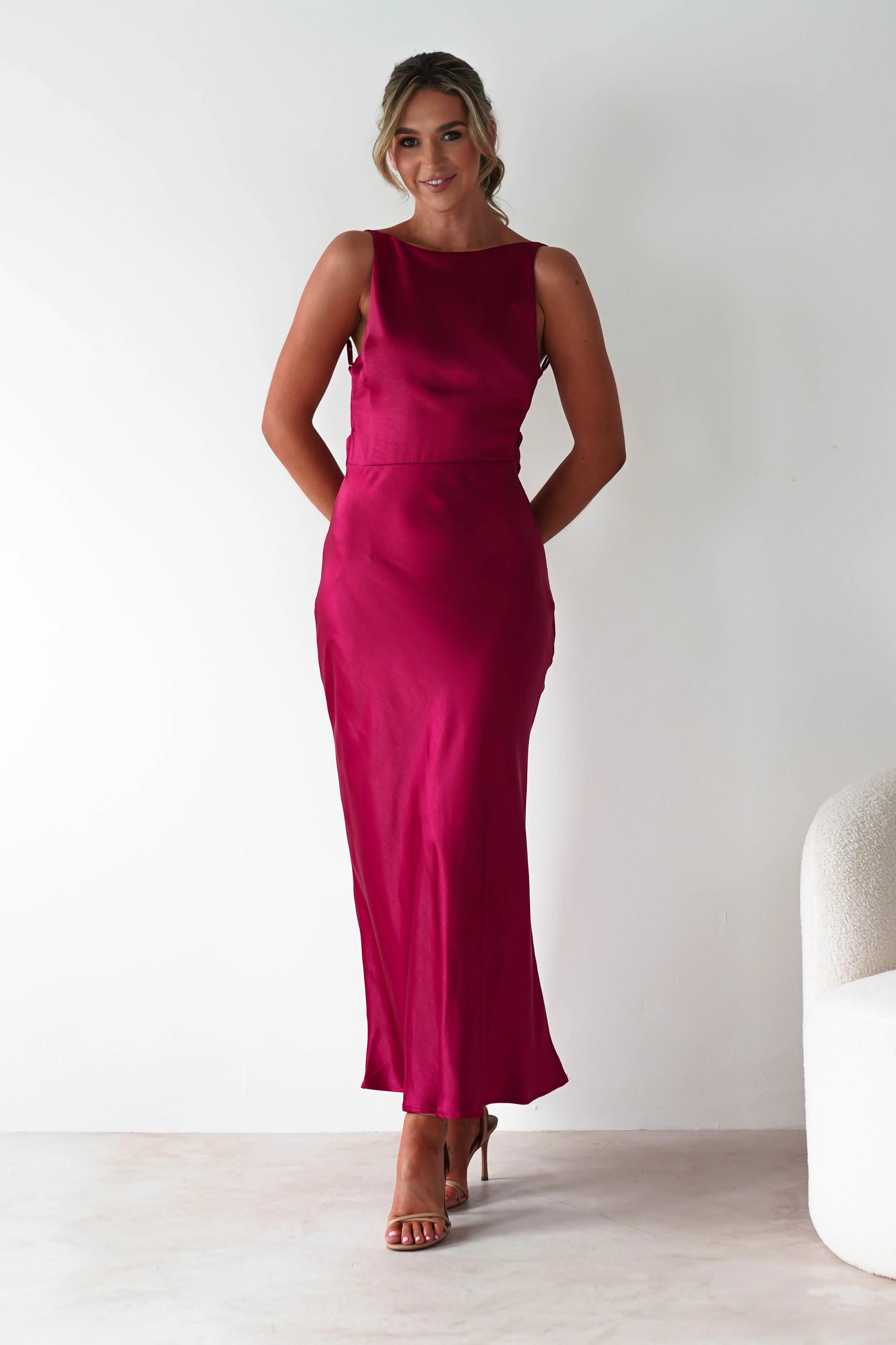 Bayleigh Soft Satin Maxi Dress | Berry Red - Image 3