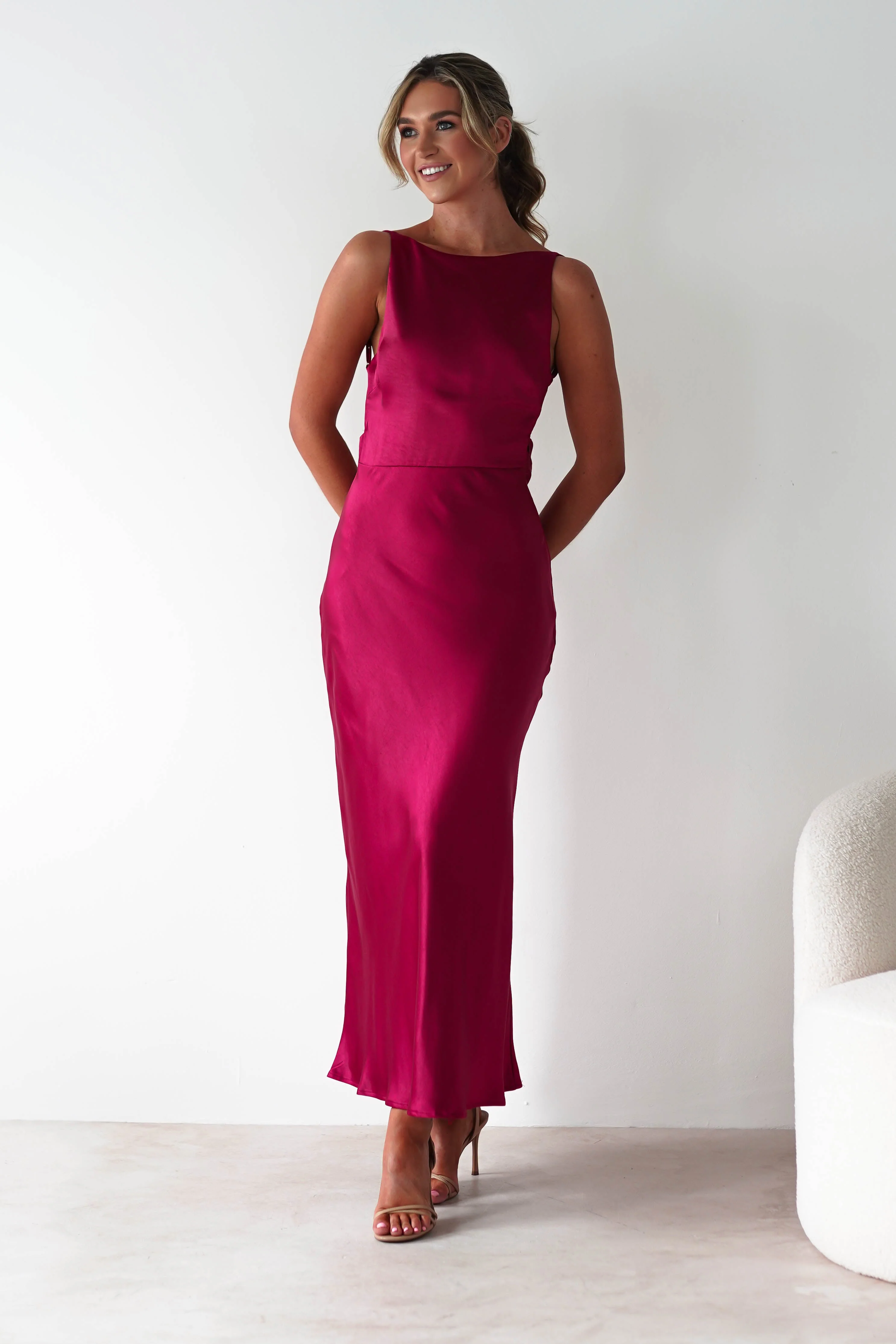 Bayleigh Soft Satin Maxi Dress | Berry Red - Image 4