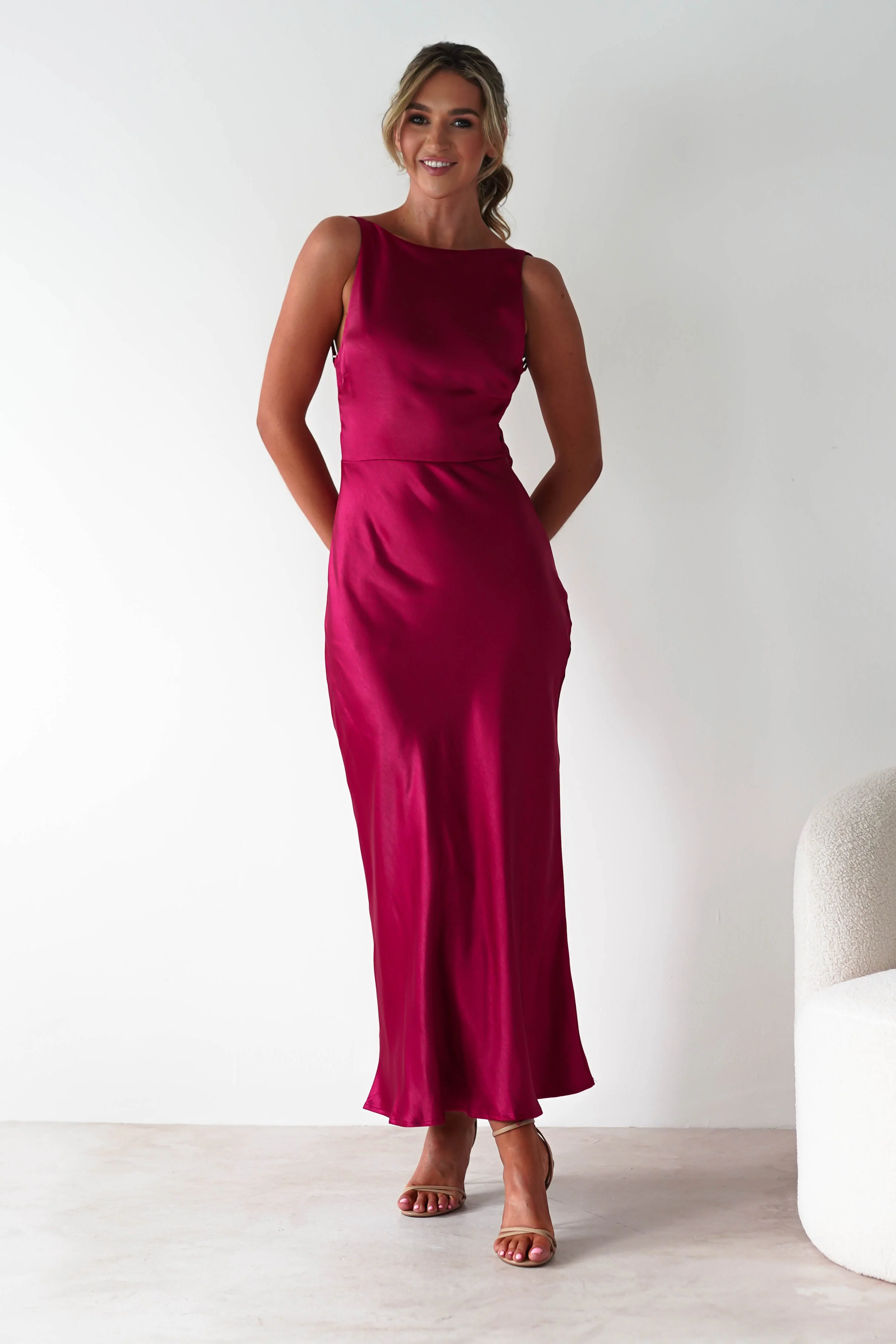 Bayleigh Soft Satin Maxi Dress | Berry Red - Image 5