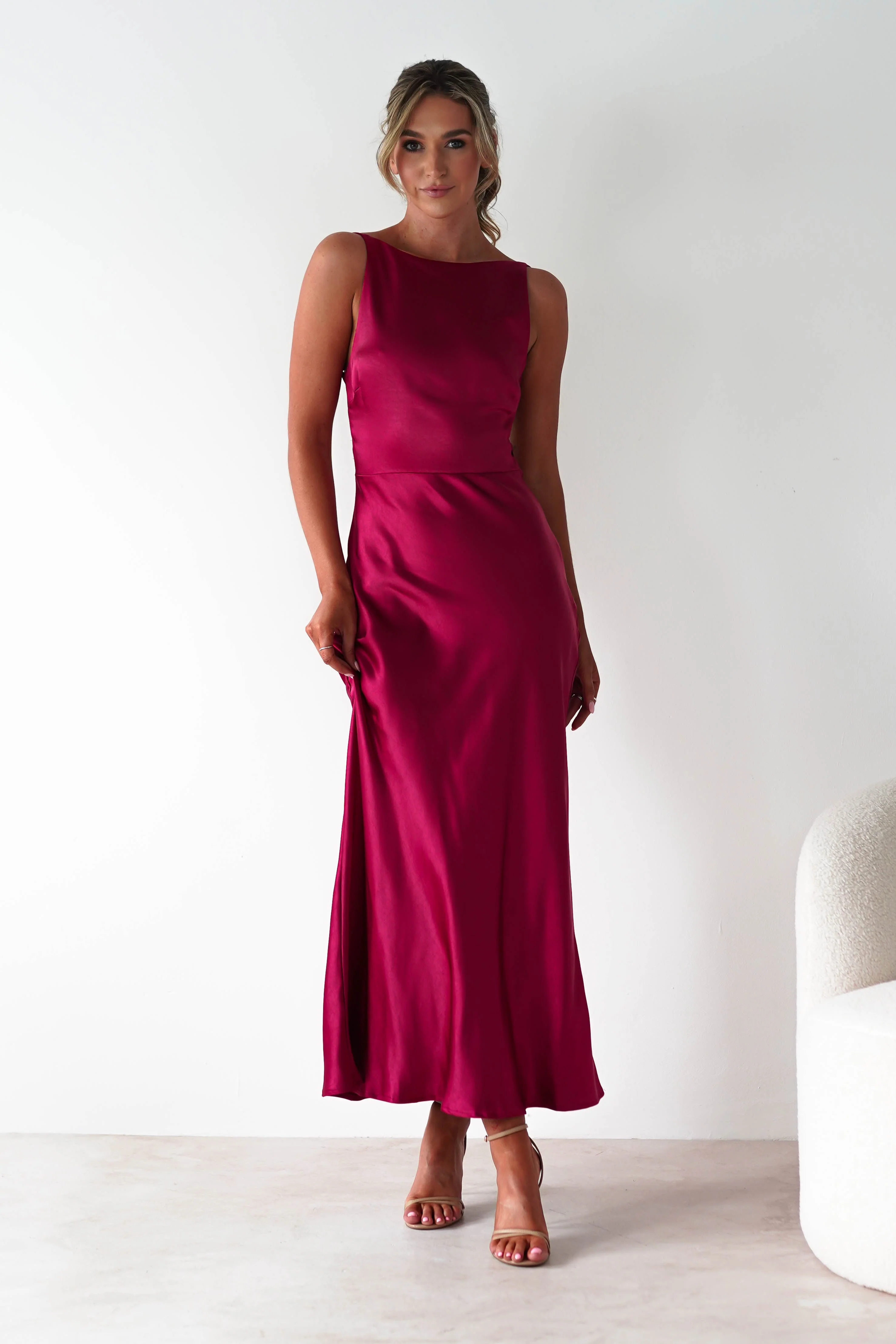 Bayleigh Soft Satin Maxi Dress | Berry Red - Image 6