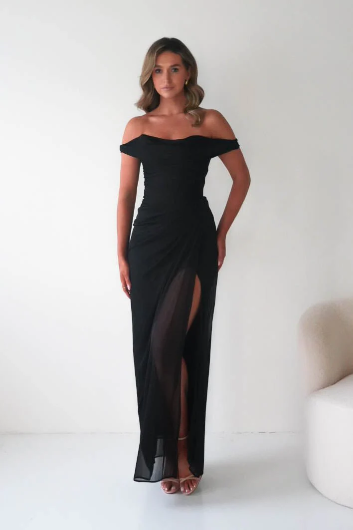 Berkley Draped Mesh Corset Maxi Gown | Black - Image 10