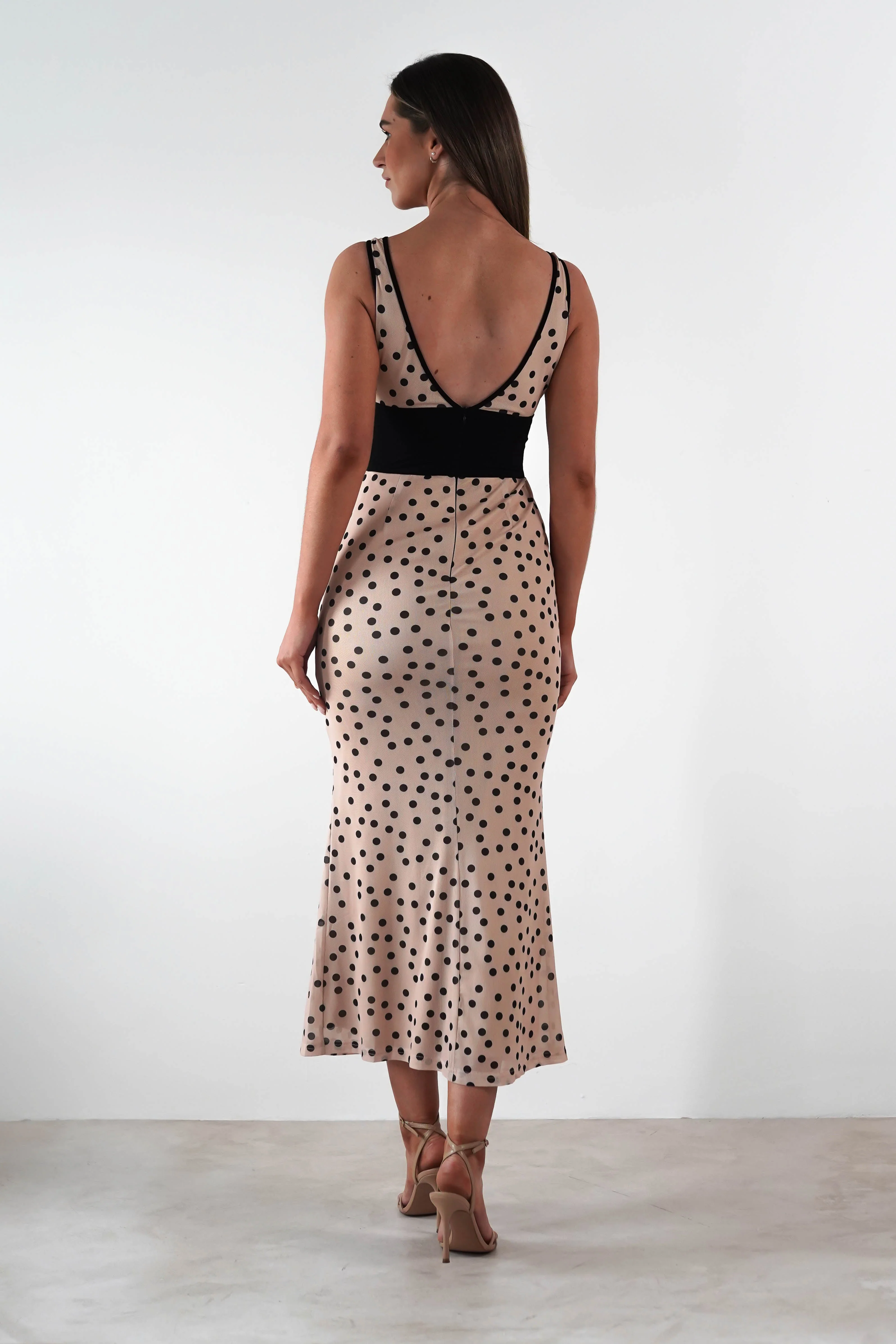 Bianca Polka Dot Mesh Maxi Dress | Beige - Image 3