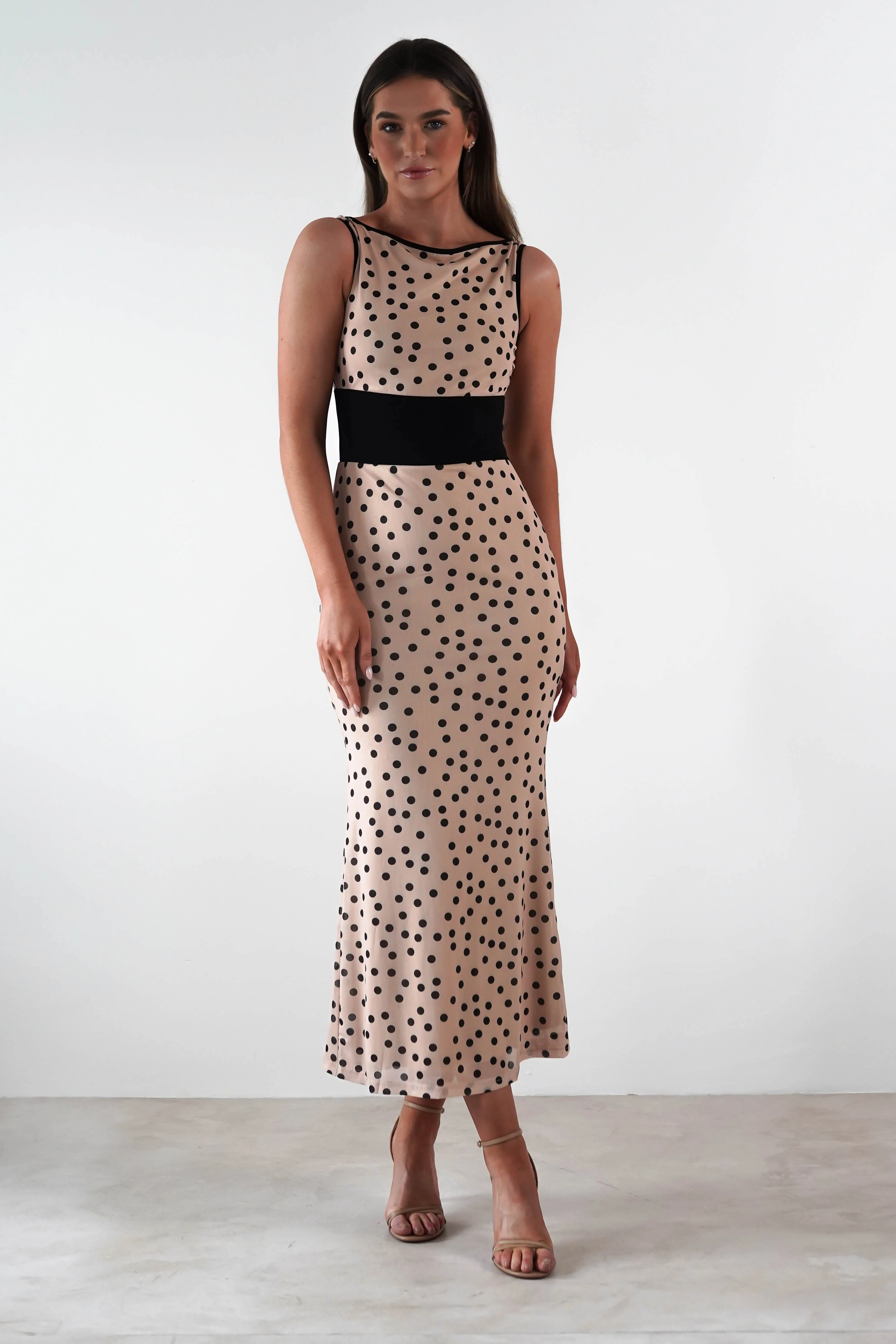 Bianca Polka Dot Mesh Maxi Dress | Beige - Image 6