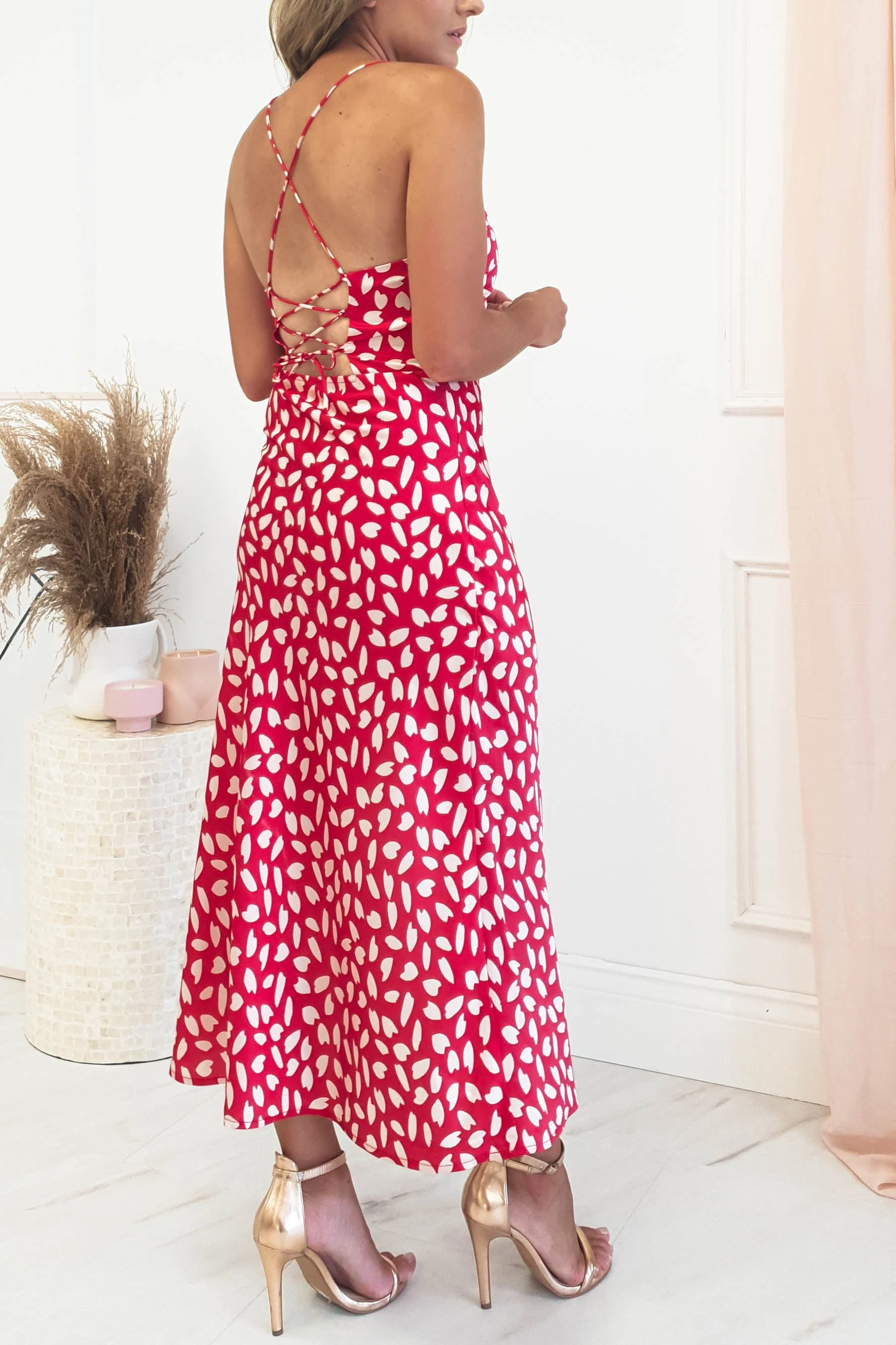 Billy Printed Satin Midi Dress | Red - Image 3