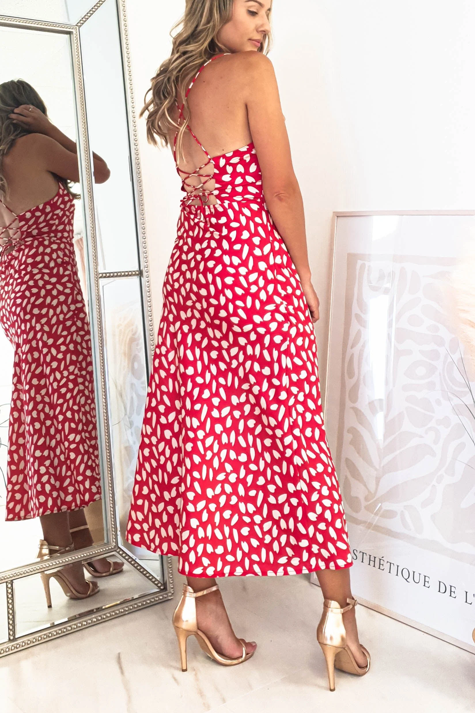 Billy Printed Satin Midi Dress | Red - Image 4