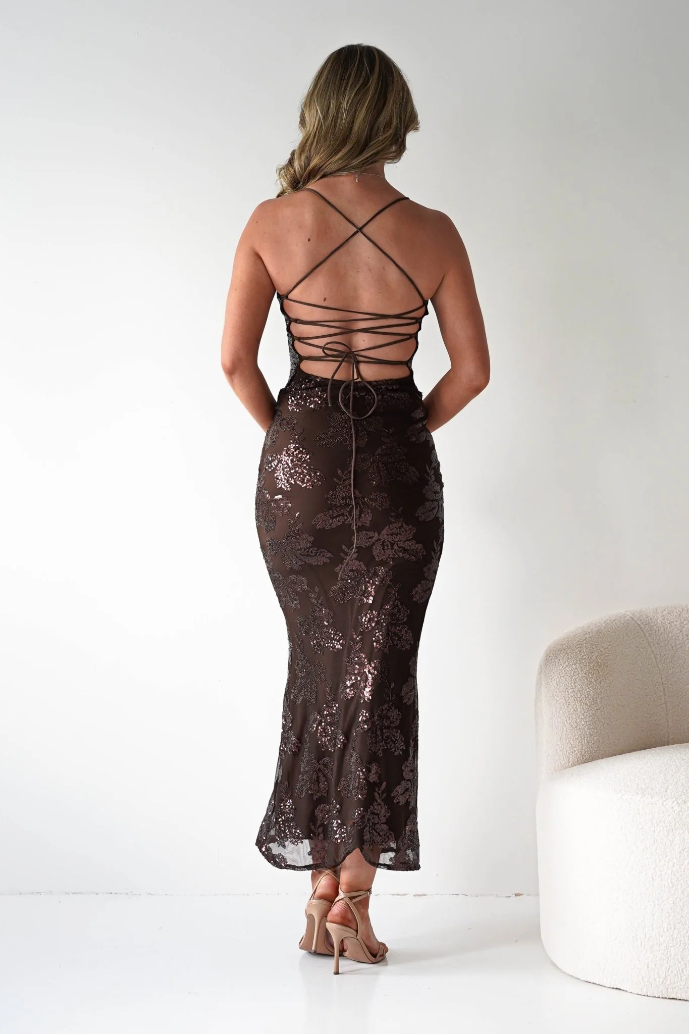 Calle Bodycon Sequin Maxi Dress | Brown - Image 3