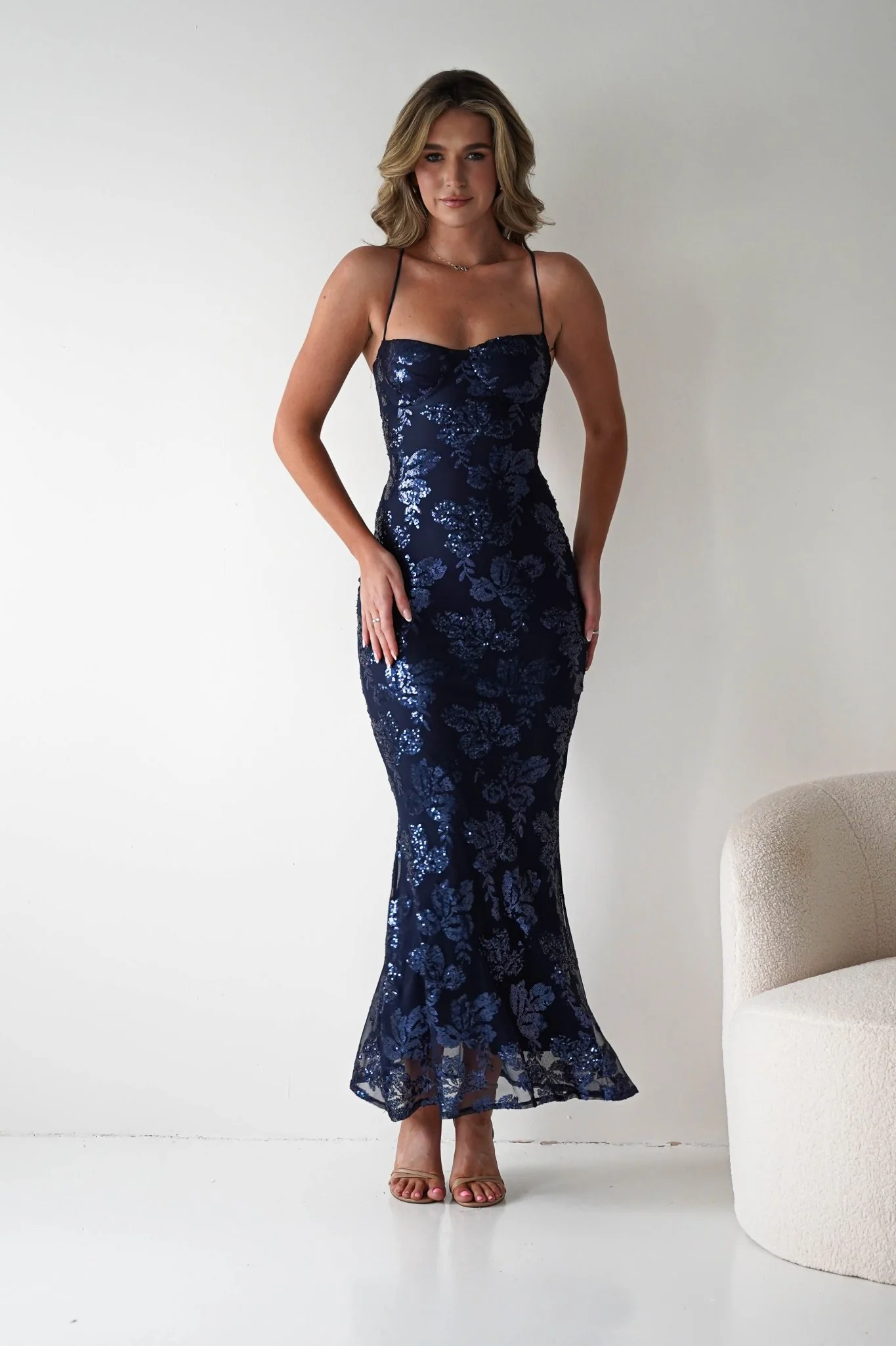Calle Bodycon Sequin Maxi Dress | Navy - Image 3