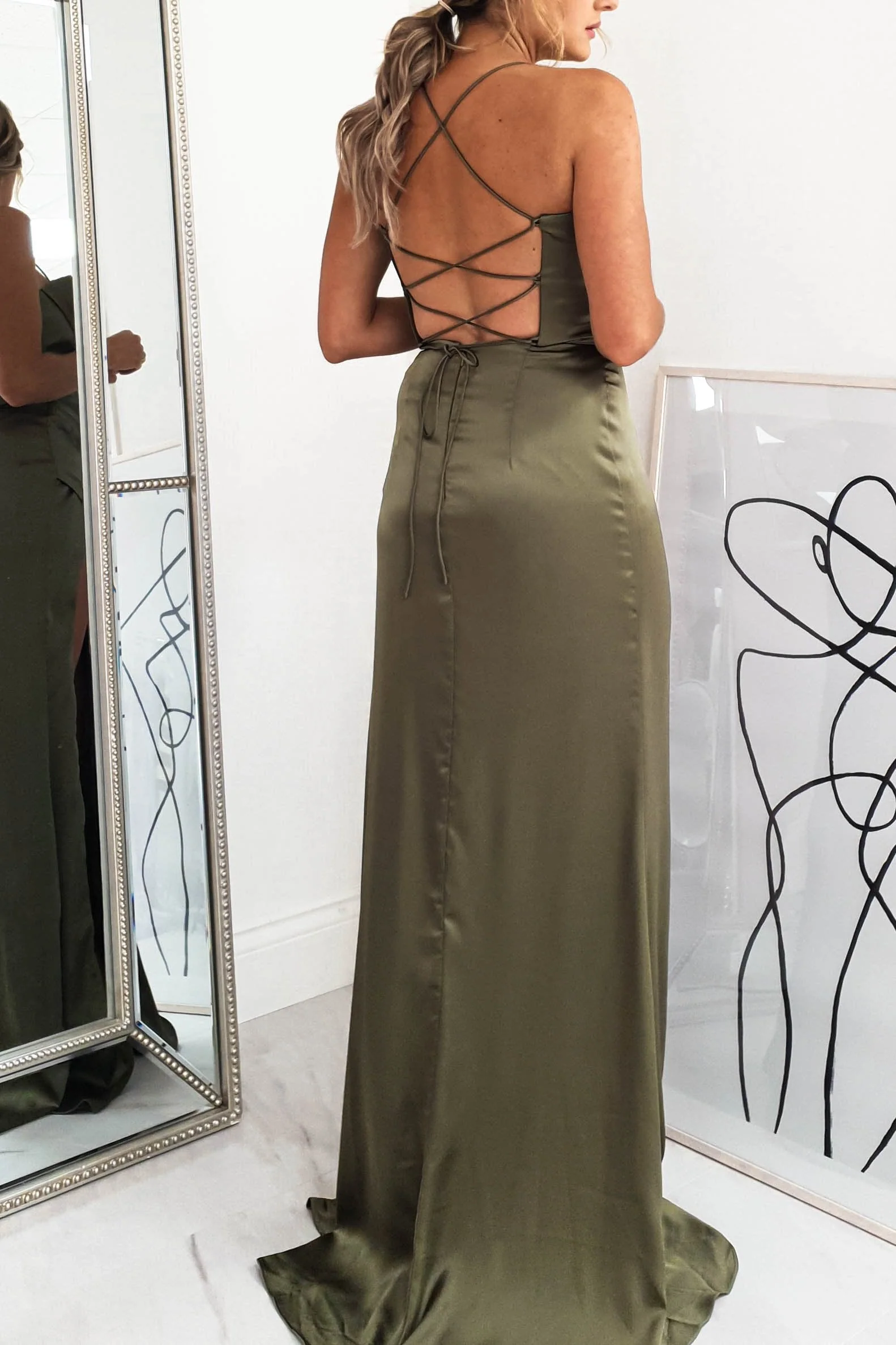 Cally High Slit Corset Gown | Olive - Image 6