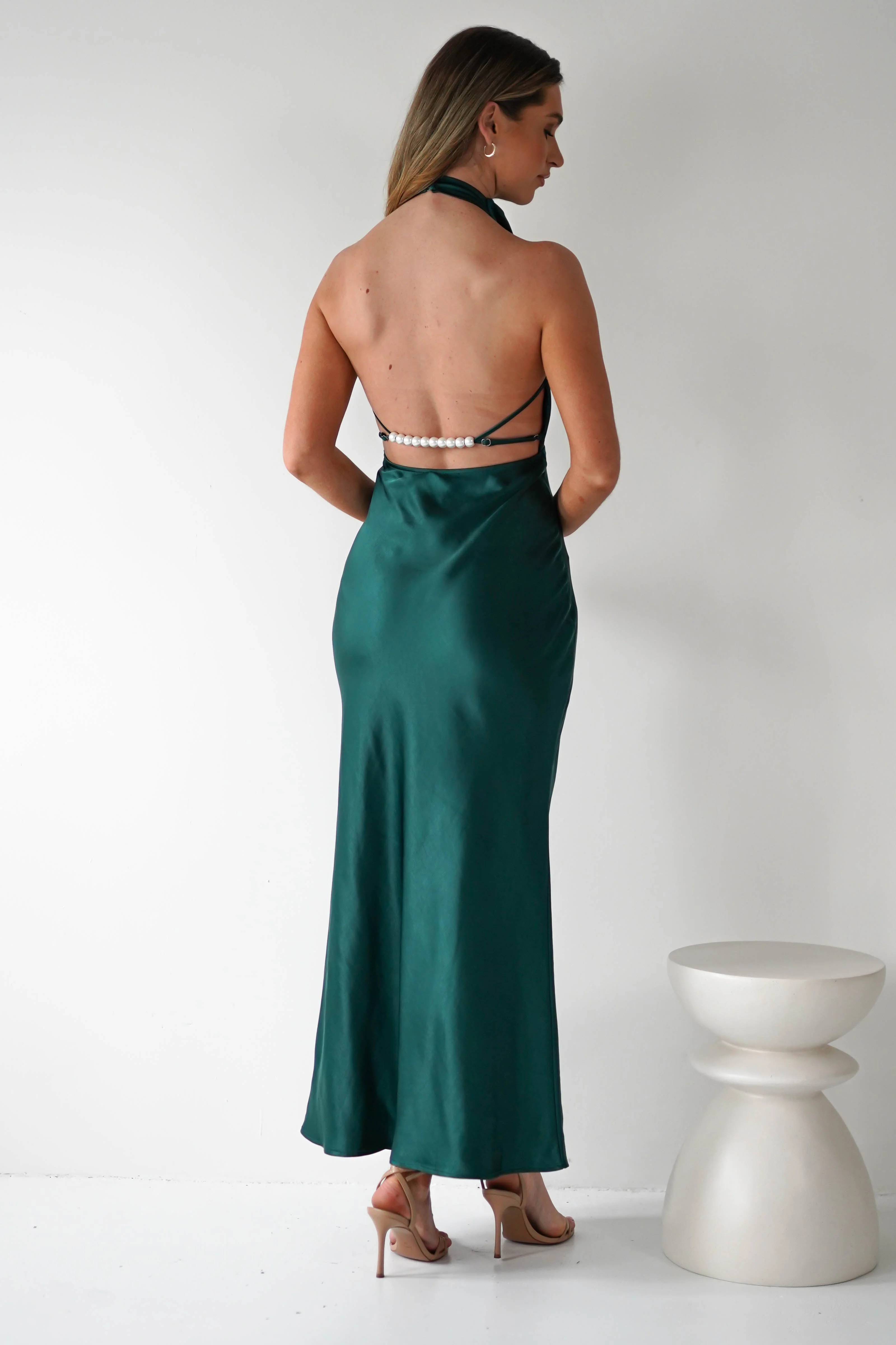 Capriana Pearl Back Maxi Dress | Emerald - Image 4