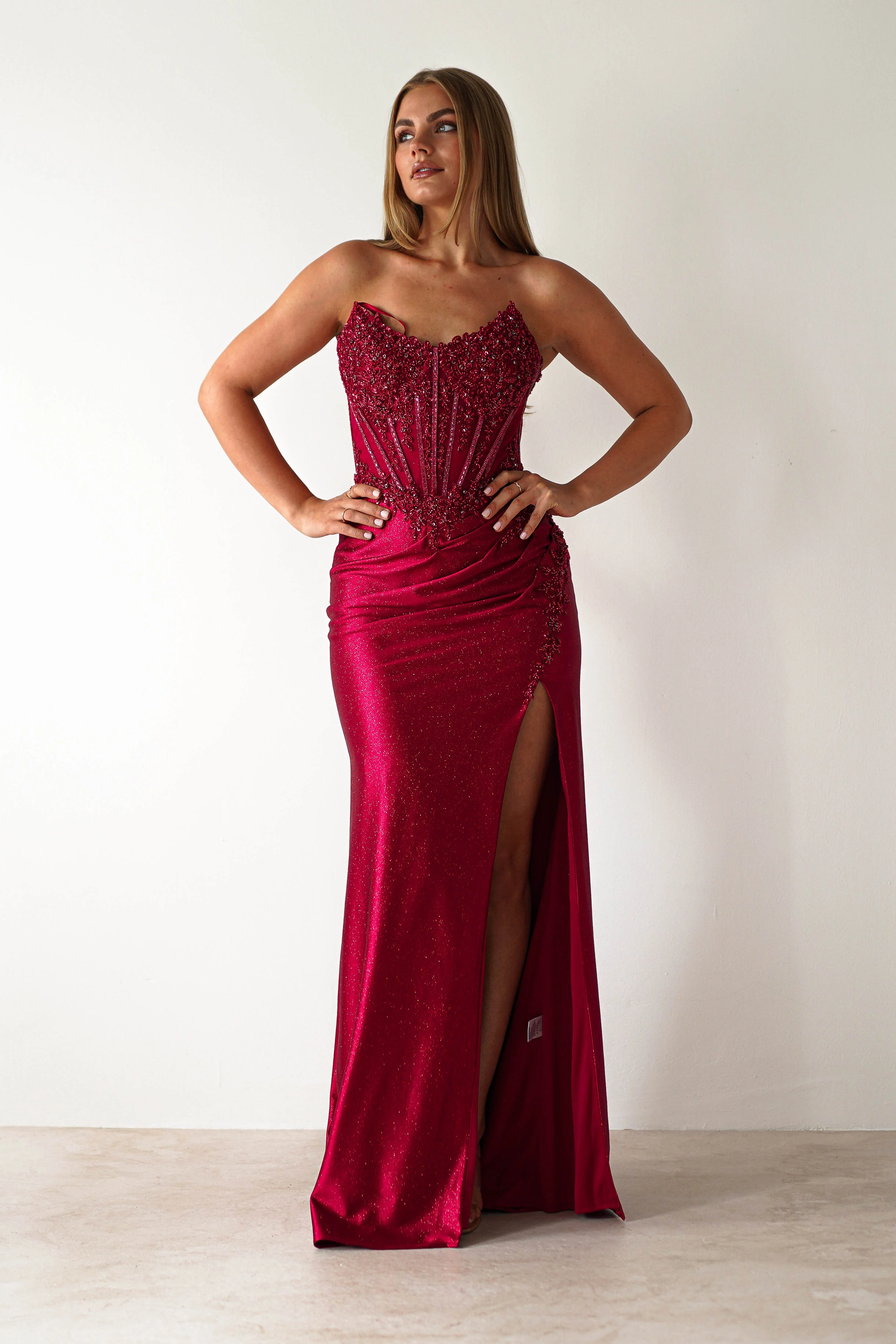 Caspian Embellished Bodycon Gown | Deep Red - Image 10
