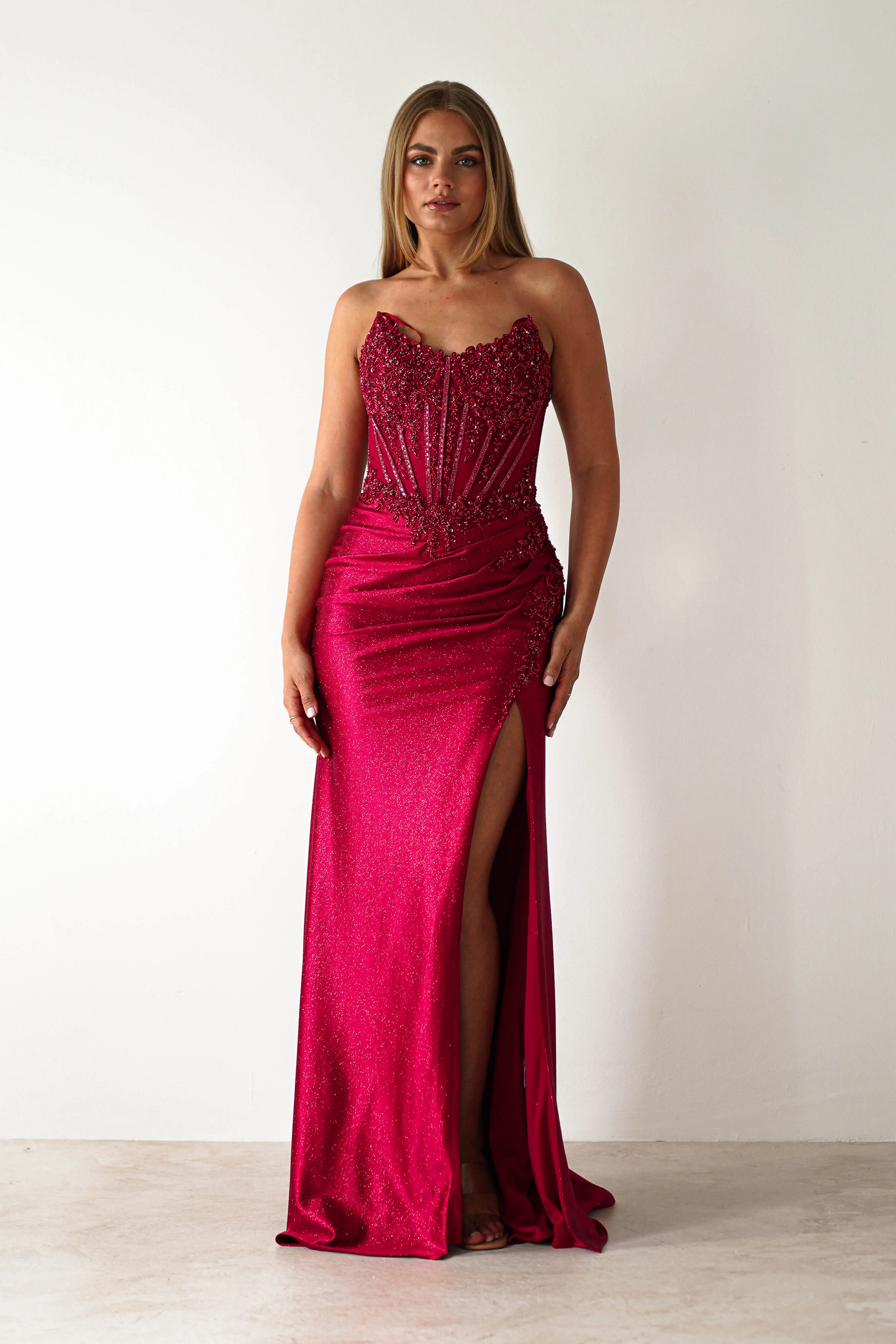 Caspian Embellished Bodycon Gown | Deep Red - Image 3