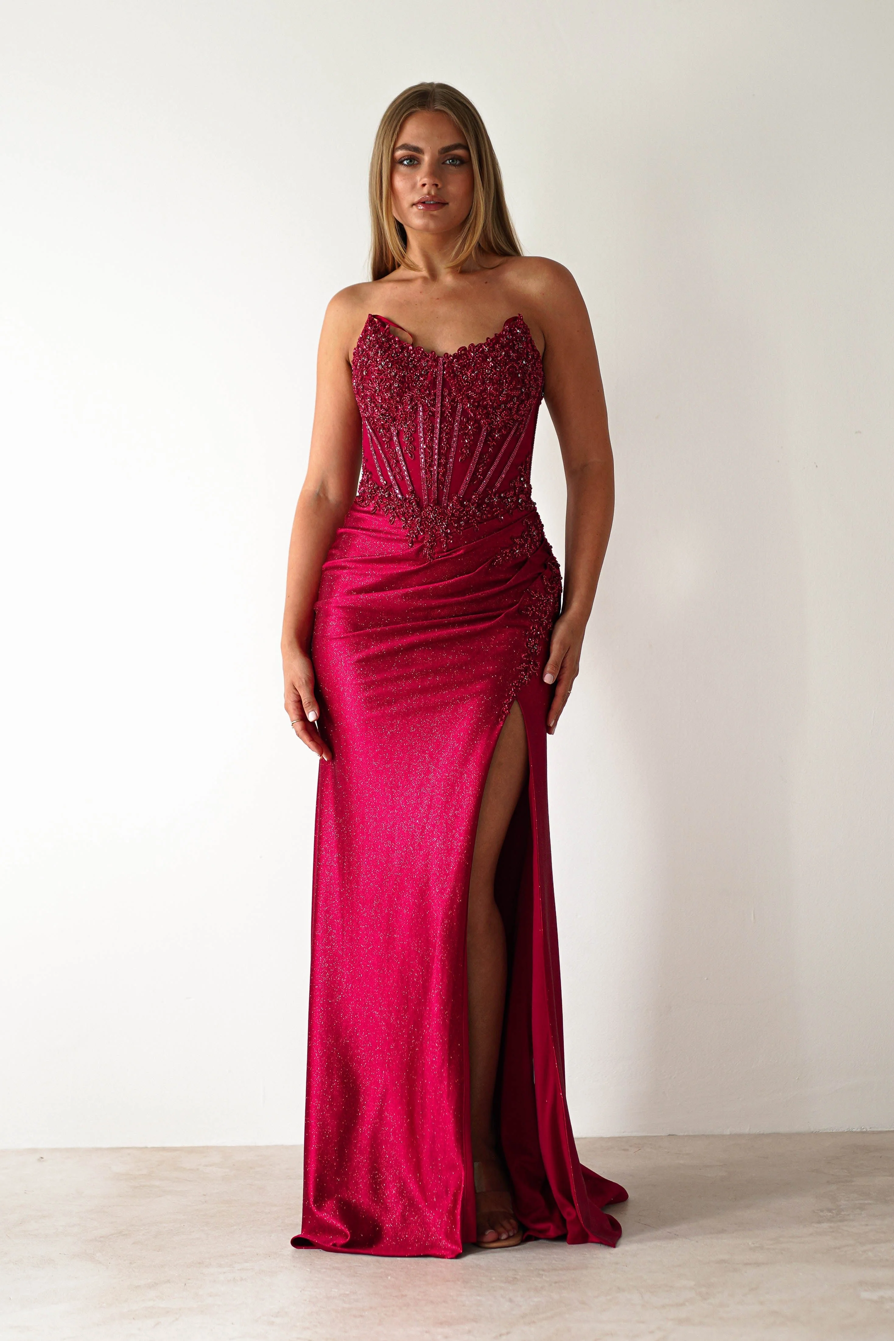Caspian Embellished Bodycon Gown | Deep Red - Image 4