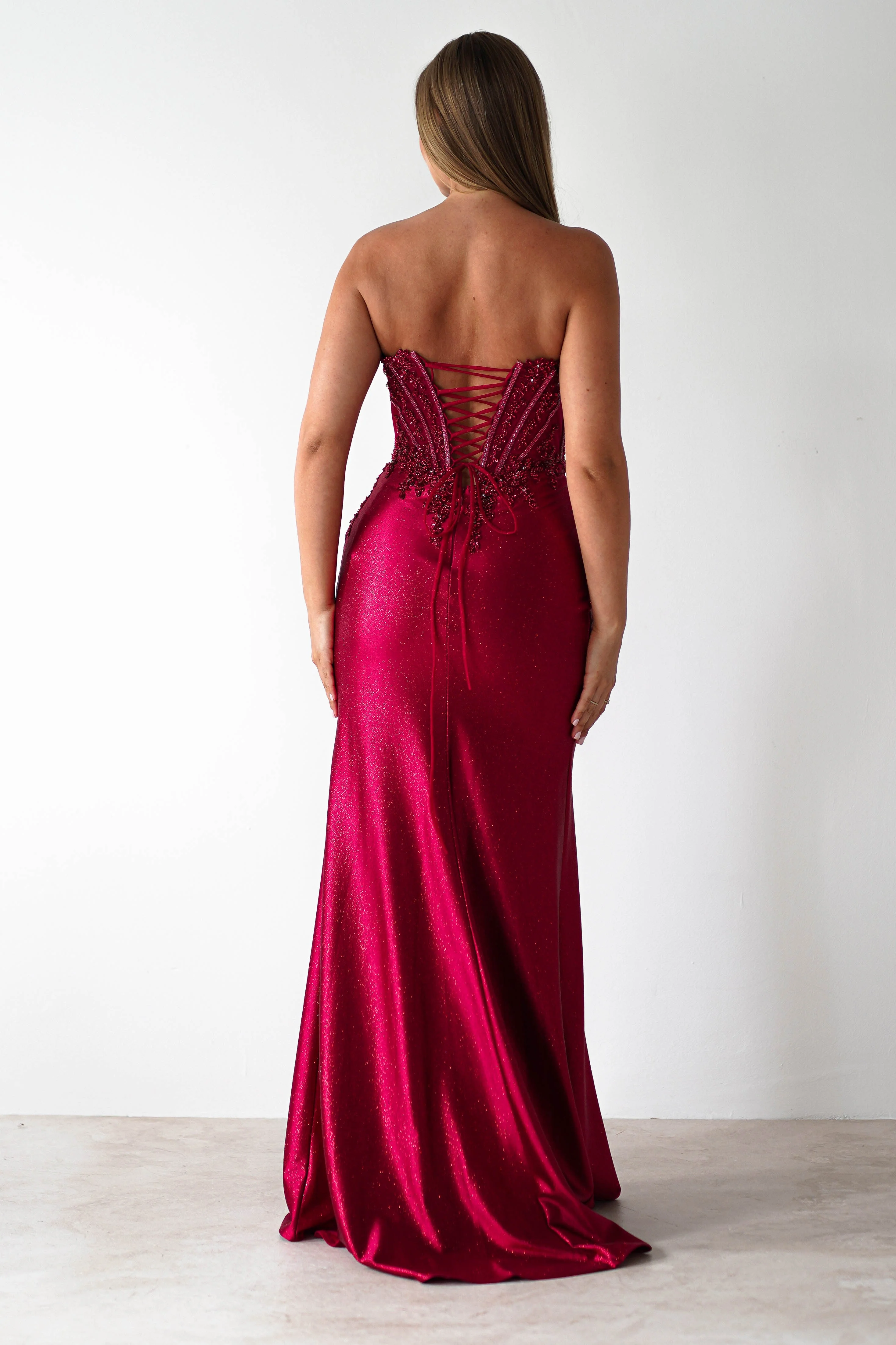 Caspian Embellished Bodycon Gown | Deep Red - Image 7