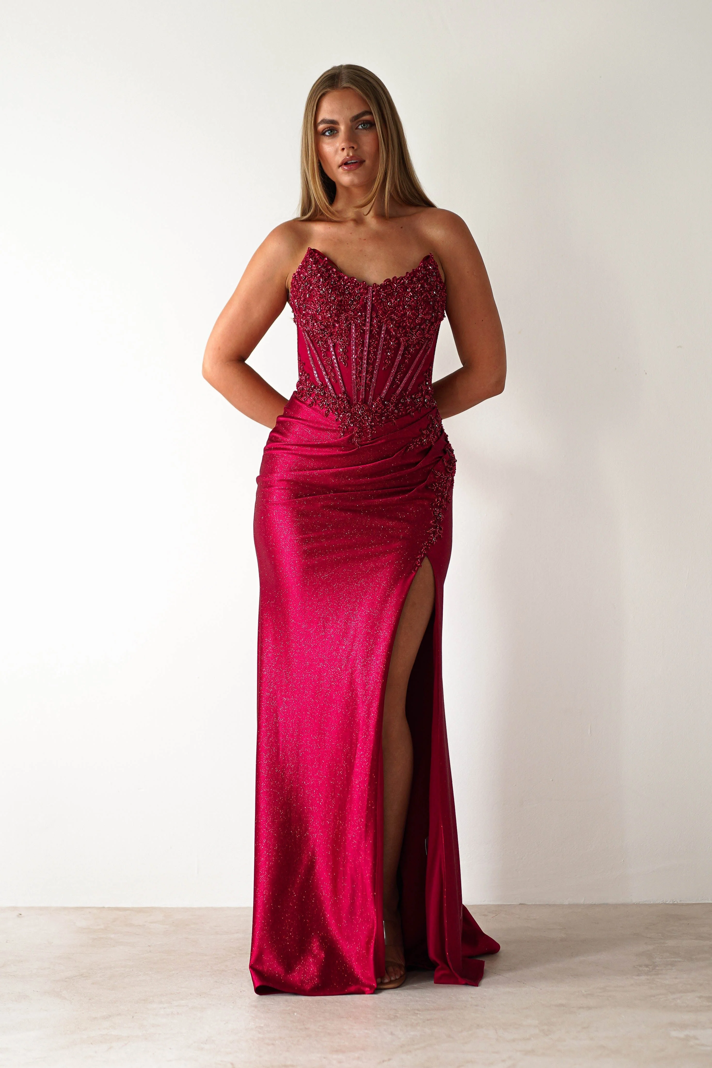 Caspian Embellished Bodycon Gown | Deep Red - Image 9