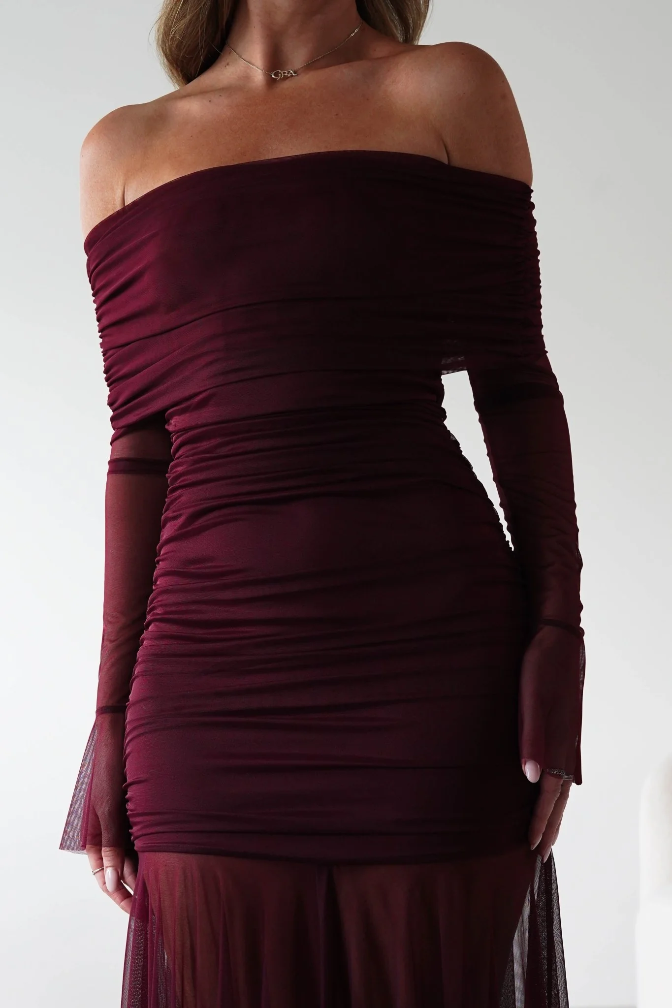 Dalton Mesh Maxi Dress | Wine - Image 4