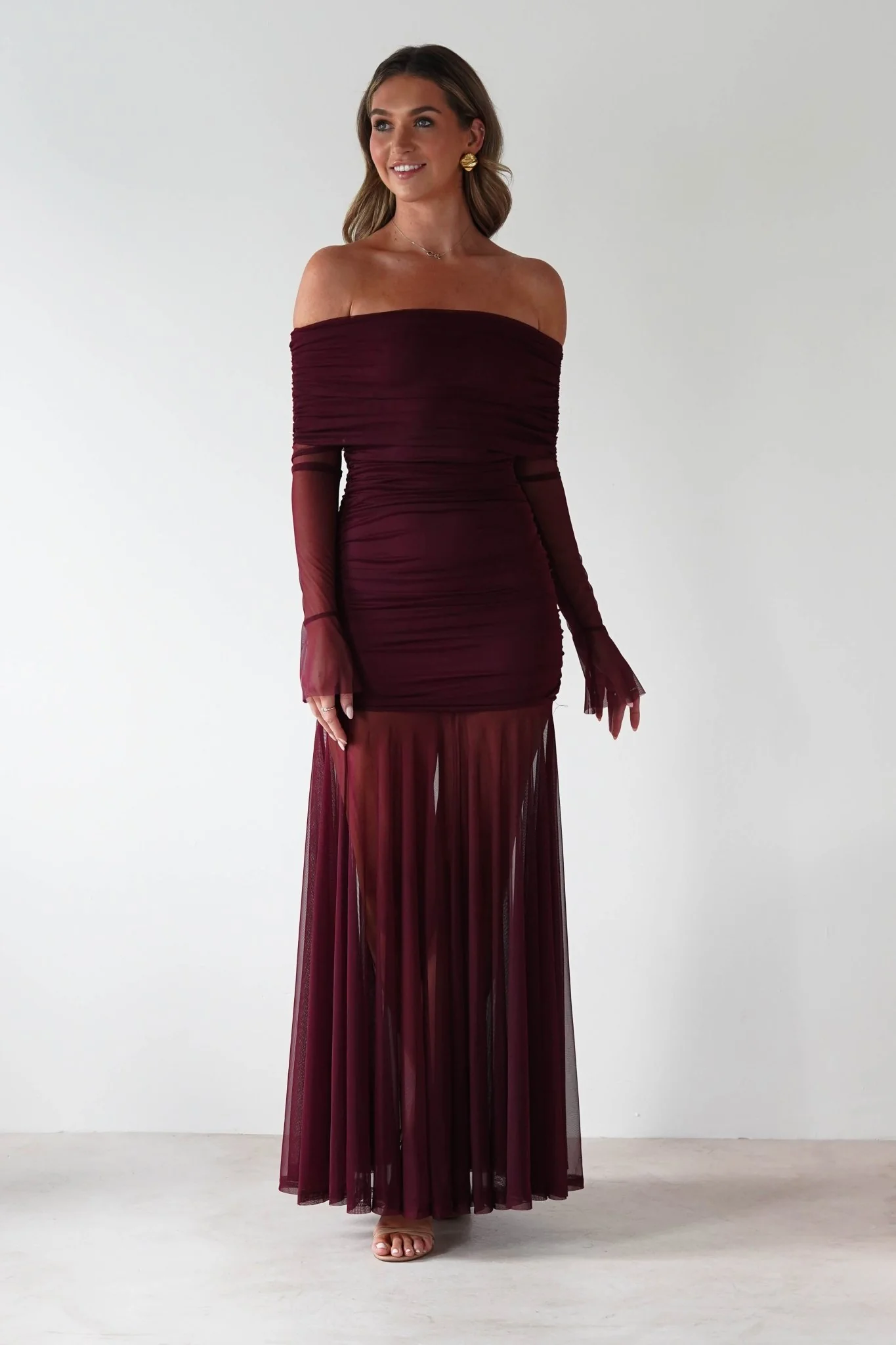 Dalton Mesh Maxi Dress | Wine - Image 5