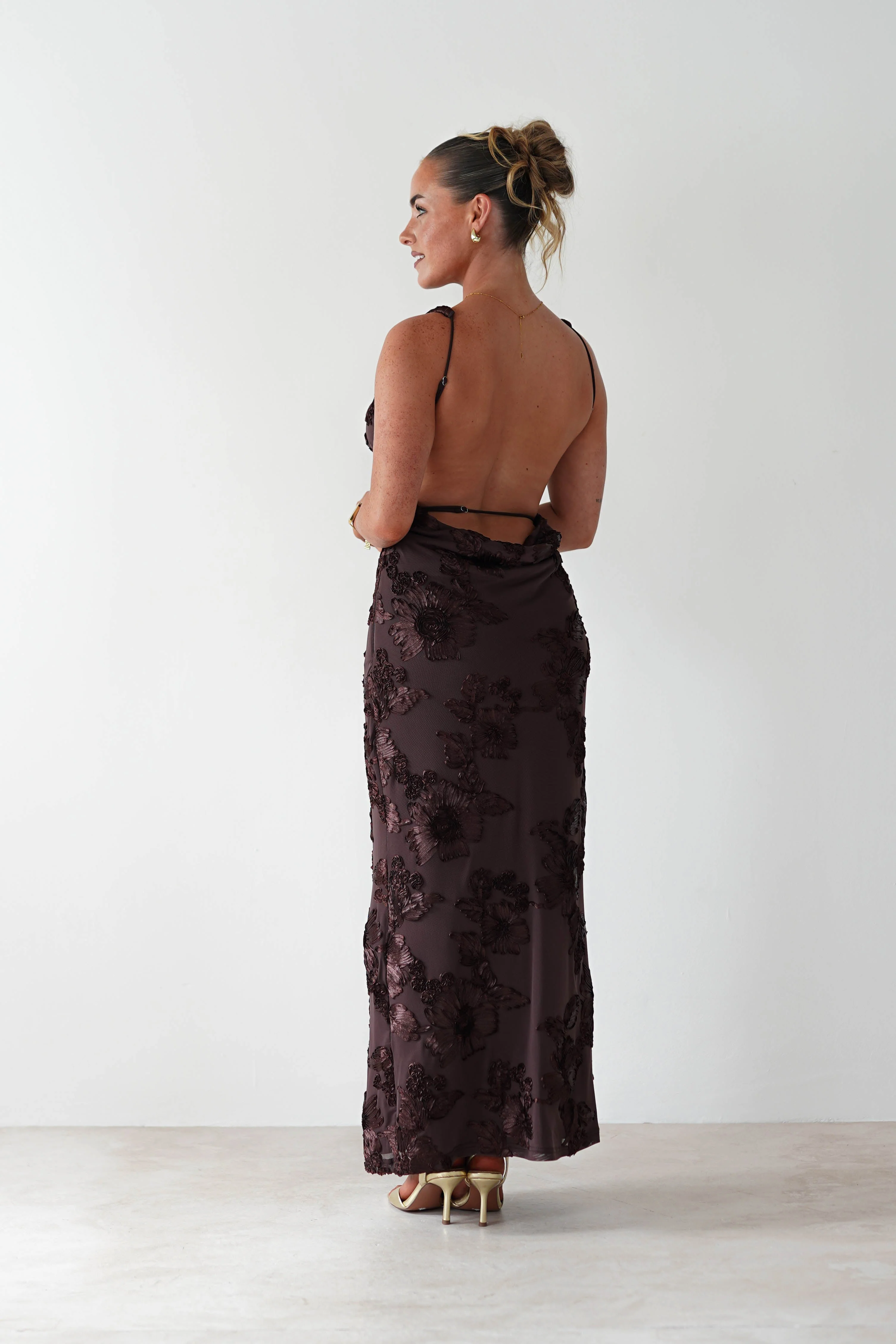 Demi Floral Textured Maxi Dress | Brown - Image 10