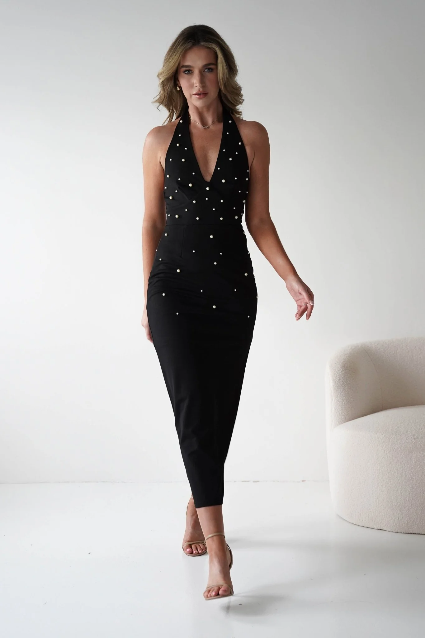 Dobrev Pearl Detail Bodycon Midi Dress | Black - Image 6