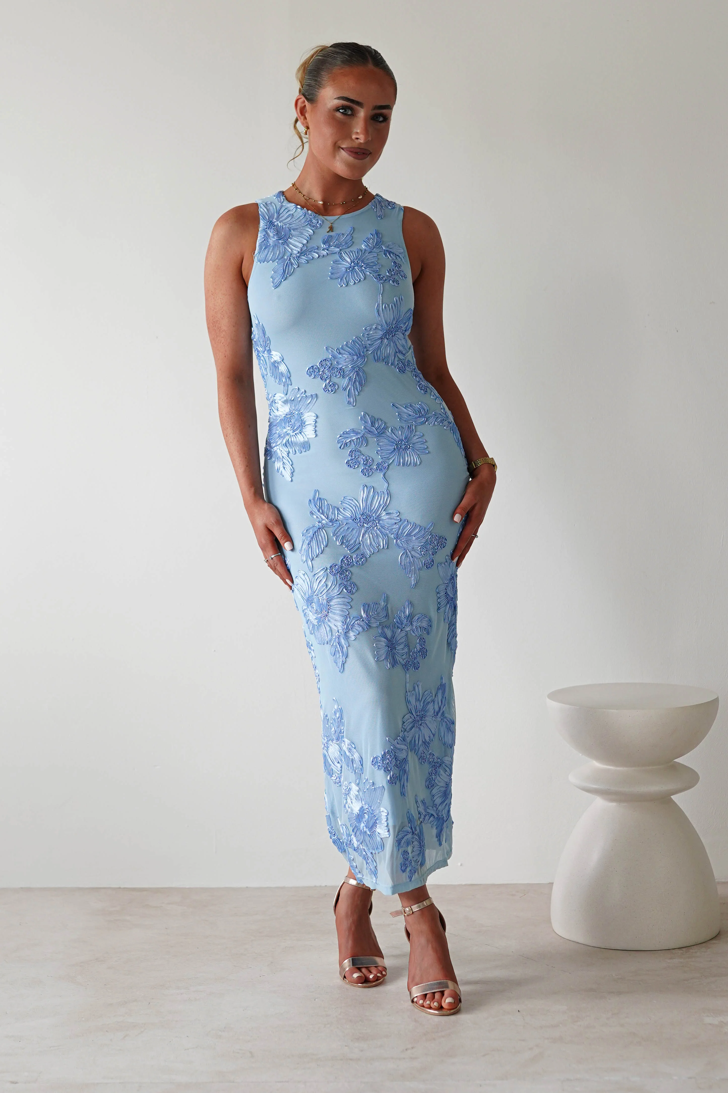 Eliana Bodycon Midi Dress | Blue Textured - Image 8