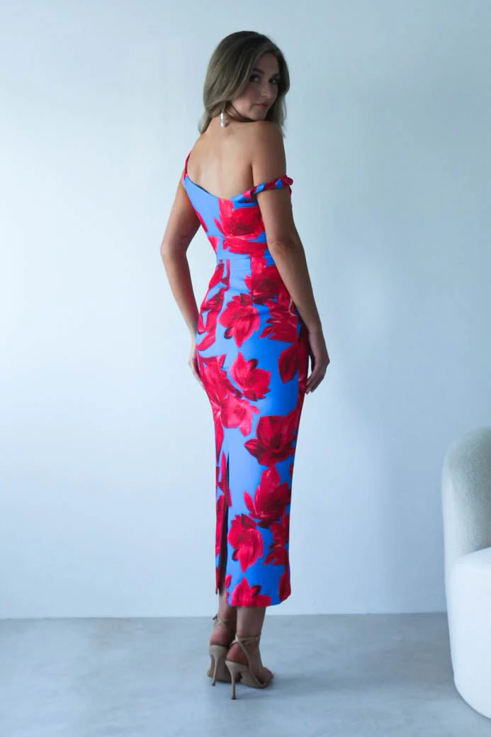 Elliot Floral Print Midi Dress | Blue/Red - Image 4