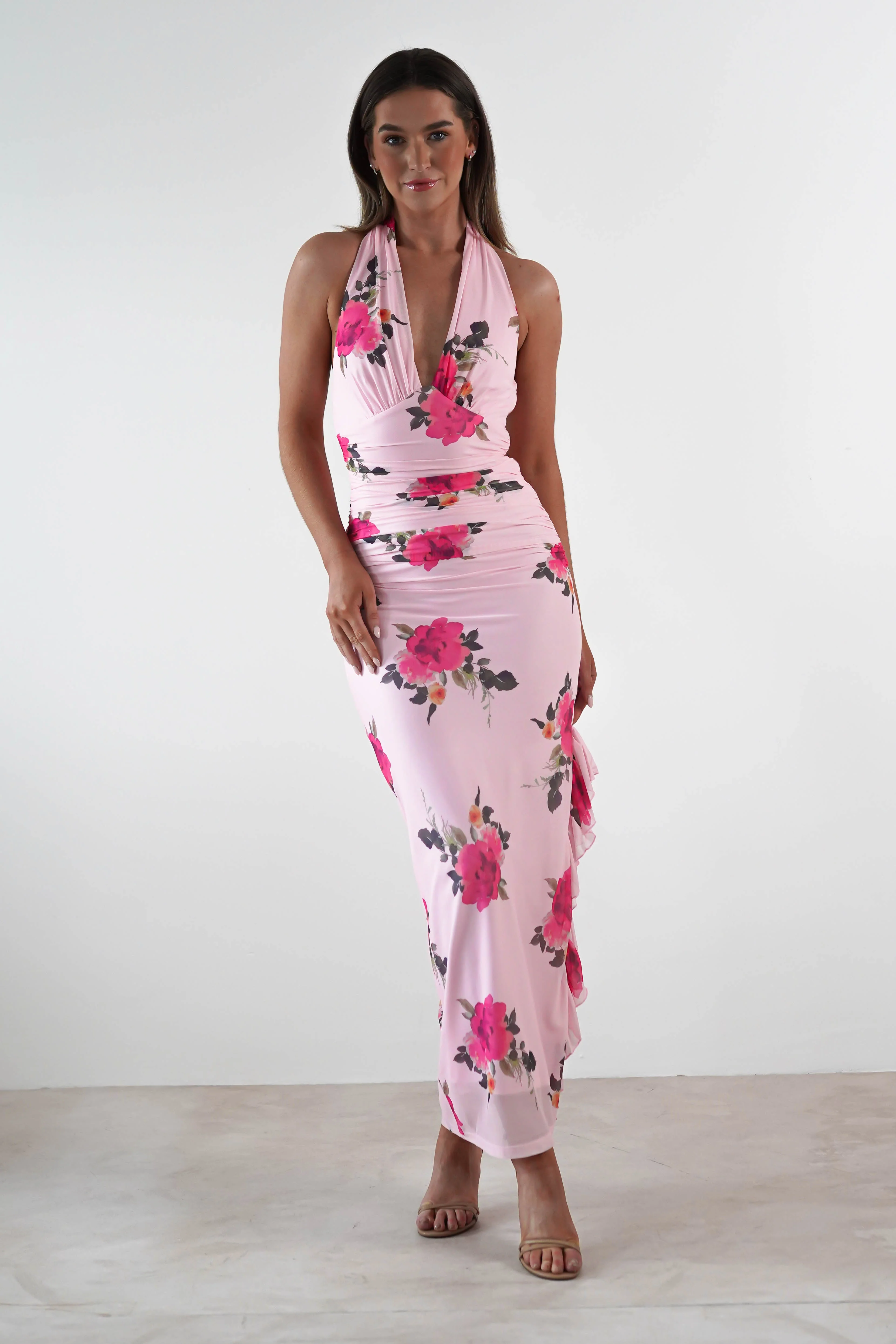 Emmaline Floral Bodycon Maxi Dress | Pink - Image 7