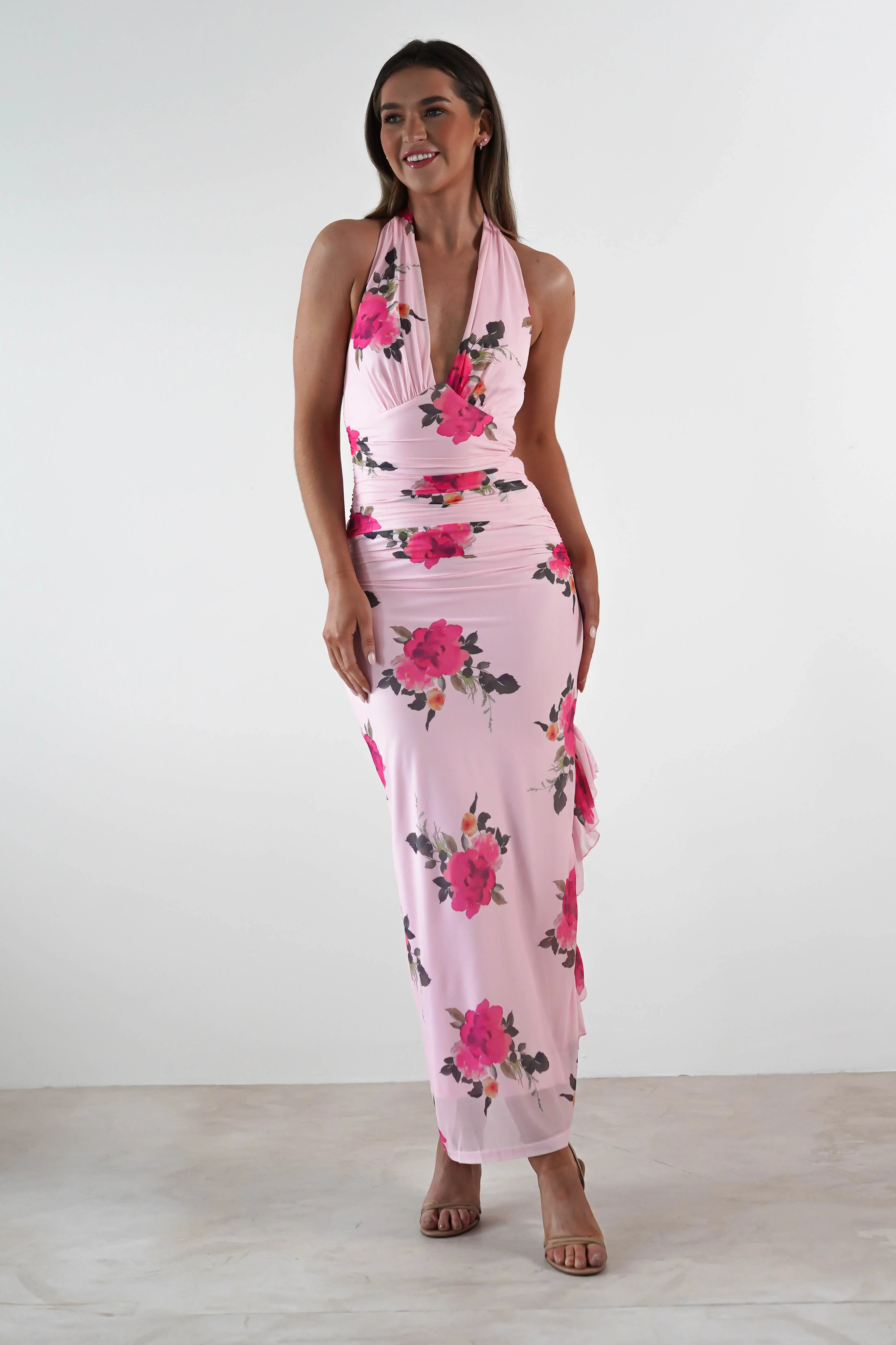 Emmaline Floral Bodycon Maxi Dress | Pink - Image 8