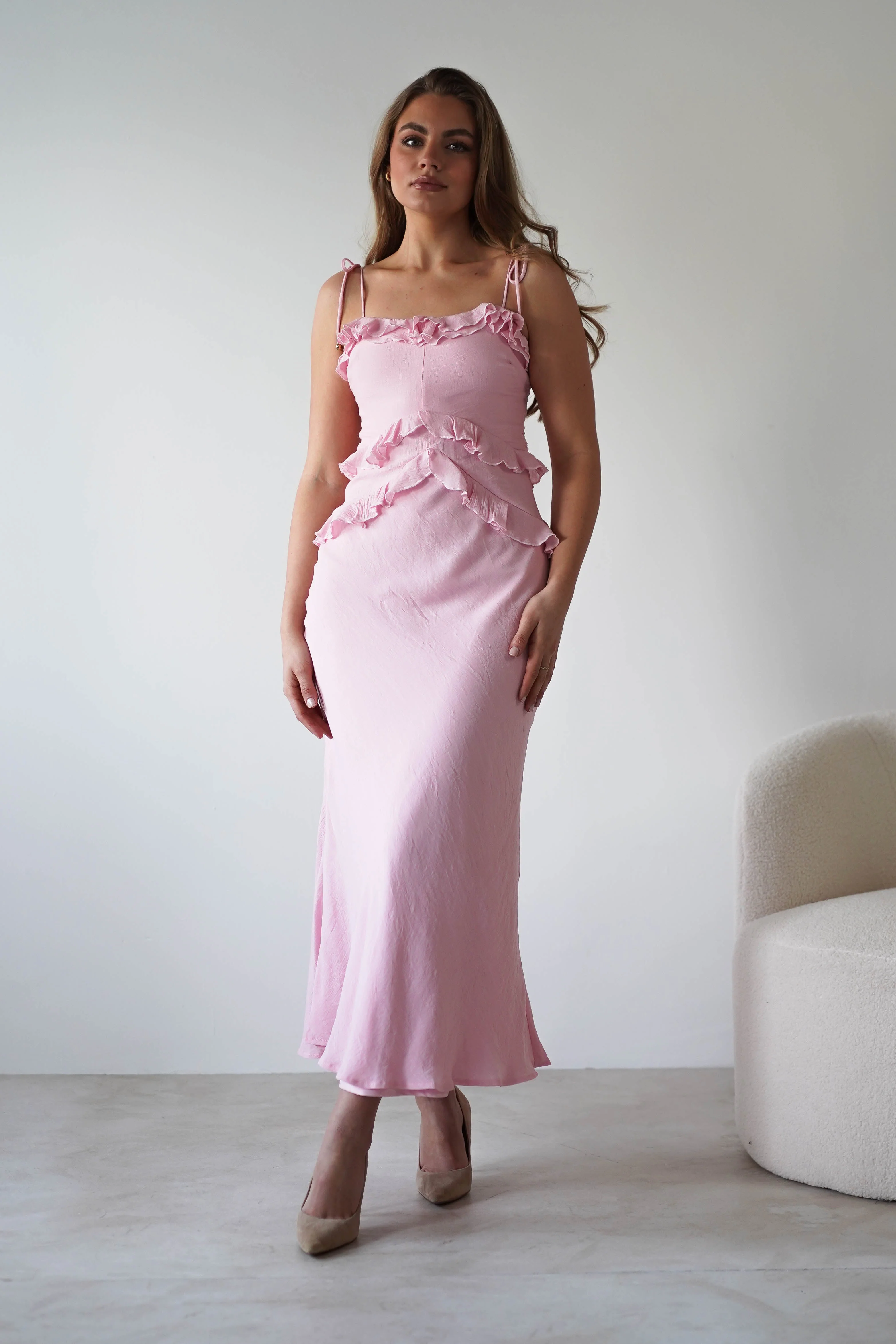 Faith Ruffle Cotton Maxi Dress | Pink - Image 4