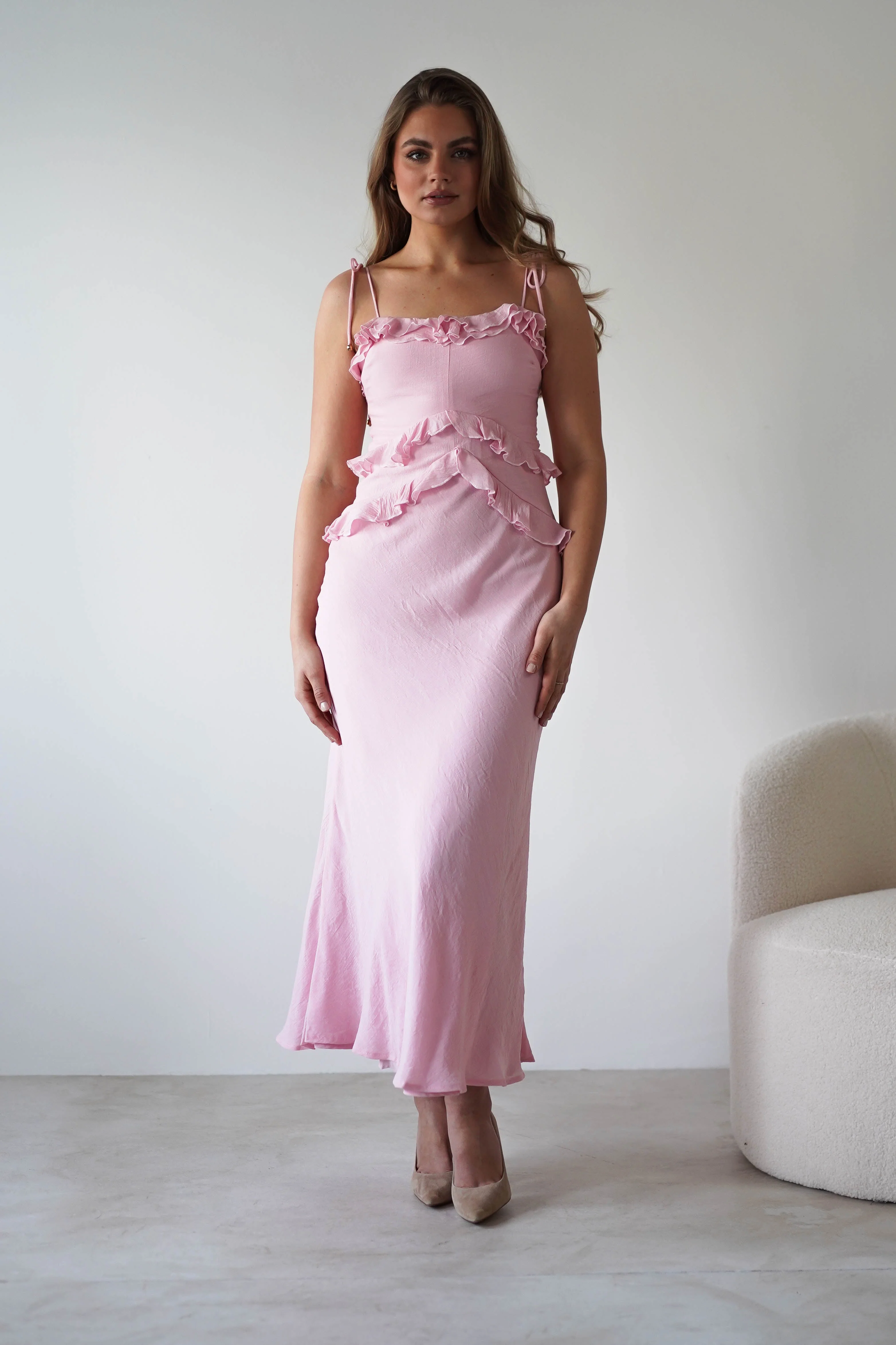 Faith Ruffle Cotton Maxi Dress | Pink - Image 5