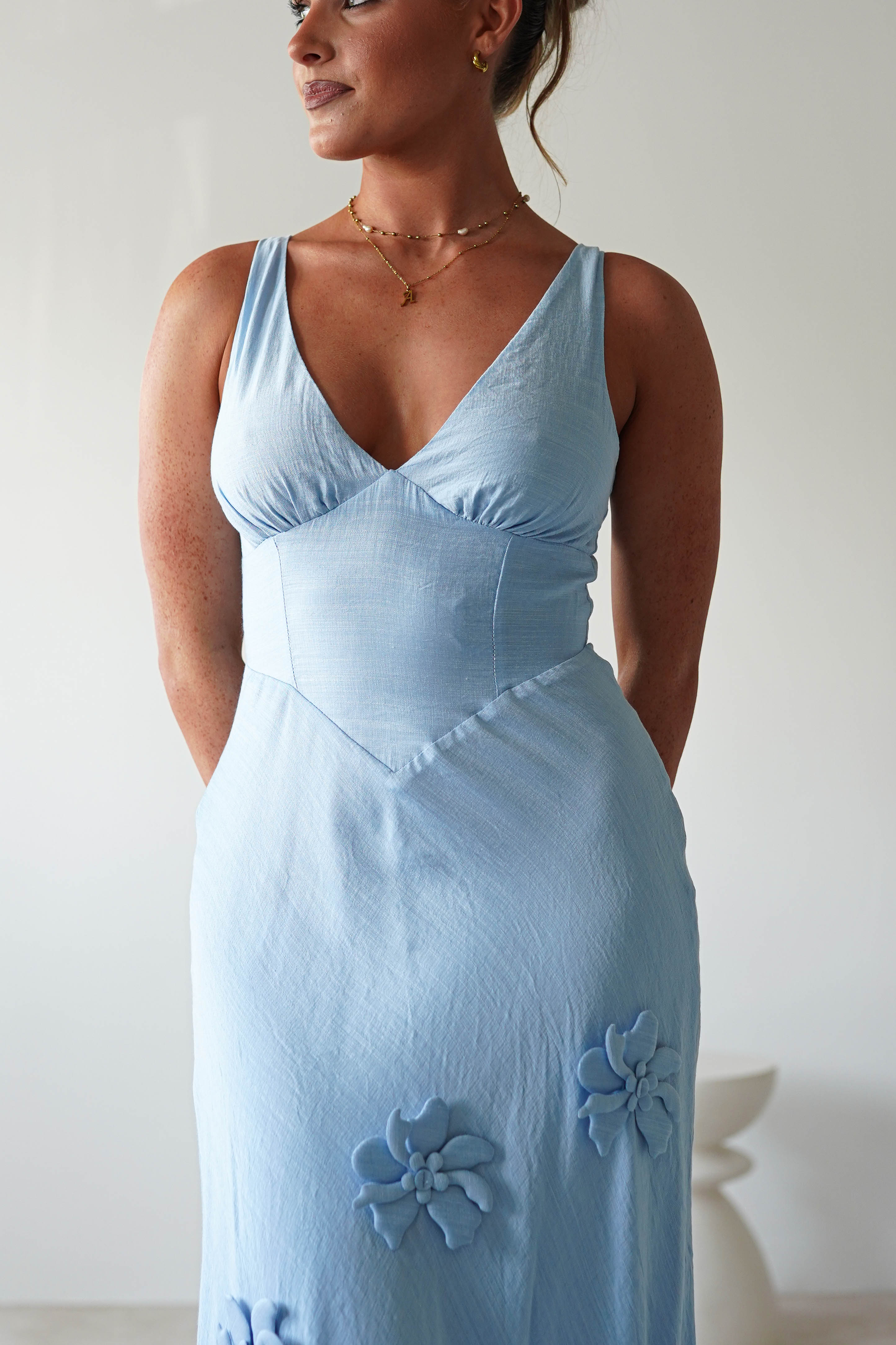 Hailey Cotton Floral Detail Maxi | Blue - Image 5