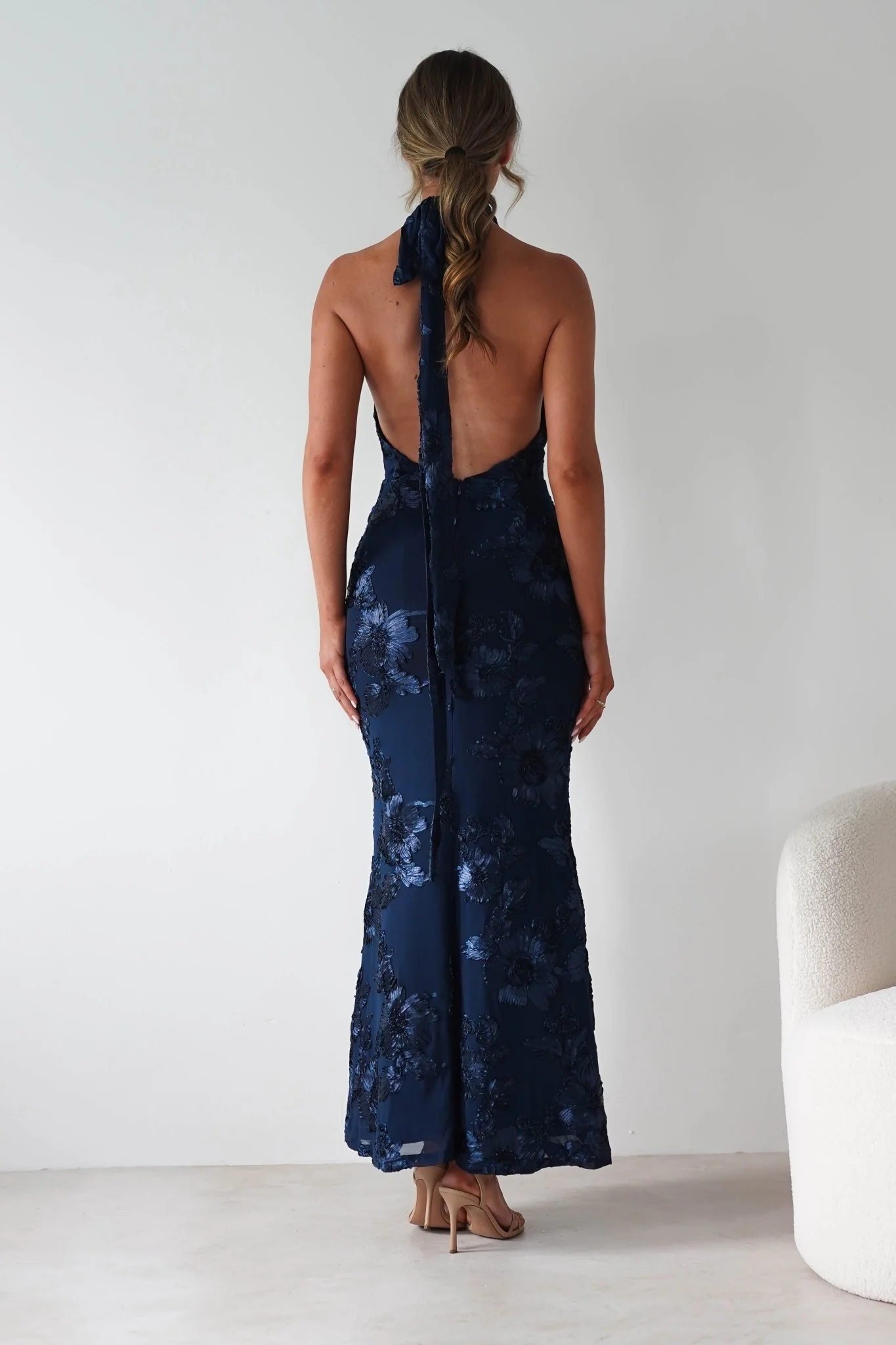 Halsey Tie Back Maxi Dress | Navy Textured - Image 12