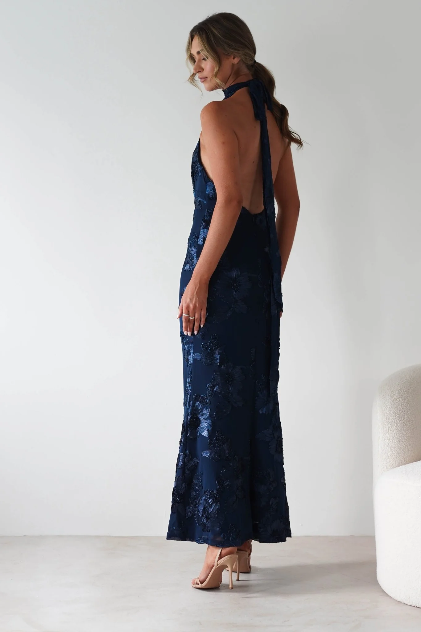 Halsey Tie Back Maxi Dress | Navy Textured - Image 13