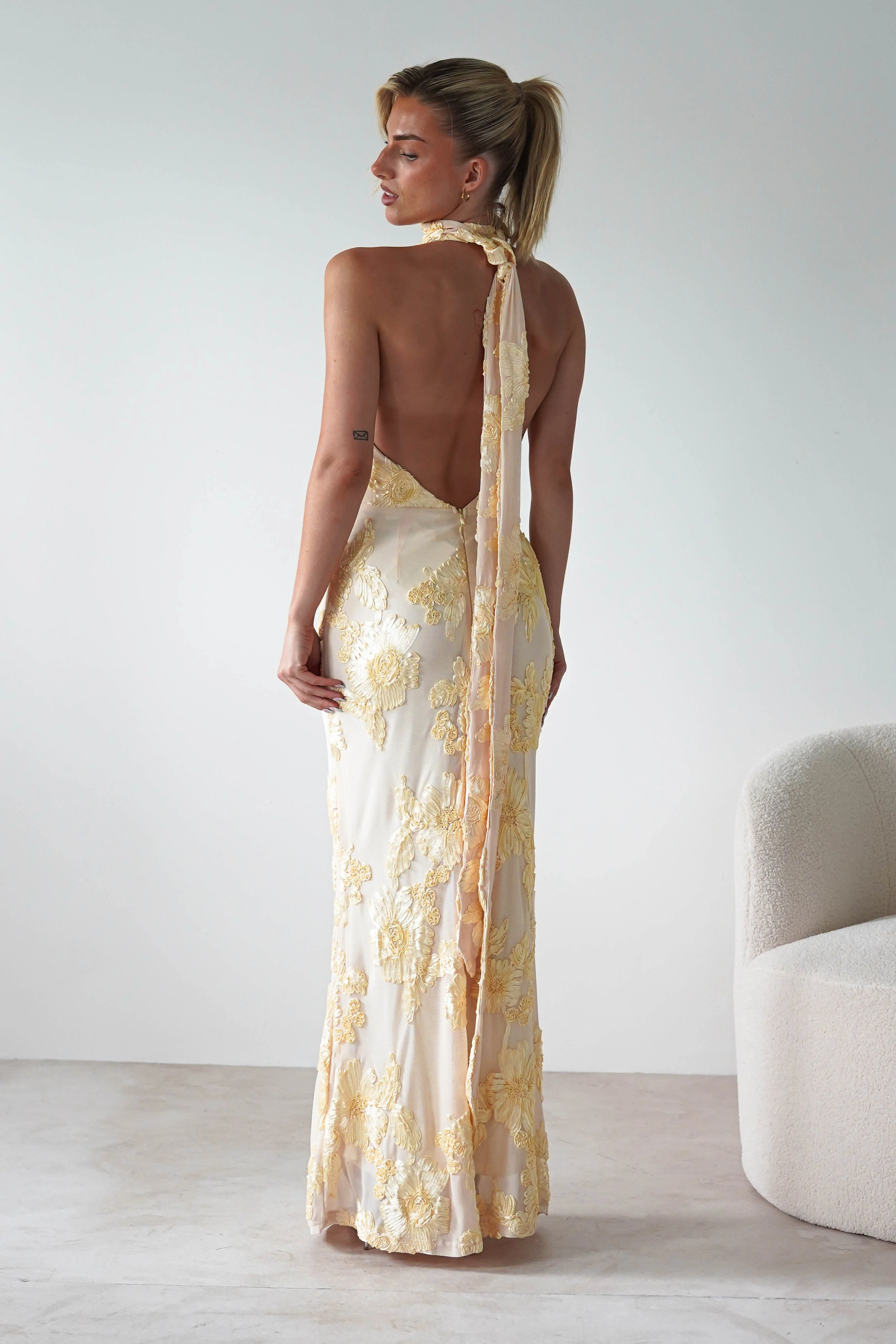 Halsey Tie Back Maxi Dress | Light Yellow - Image 3