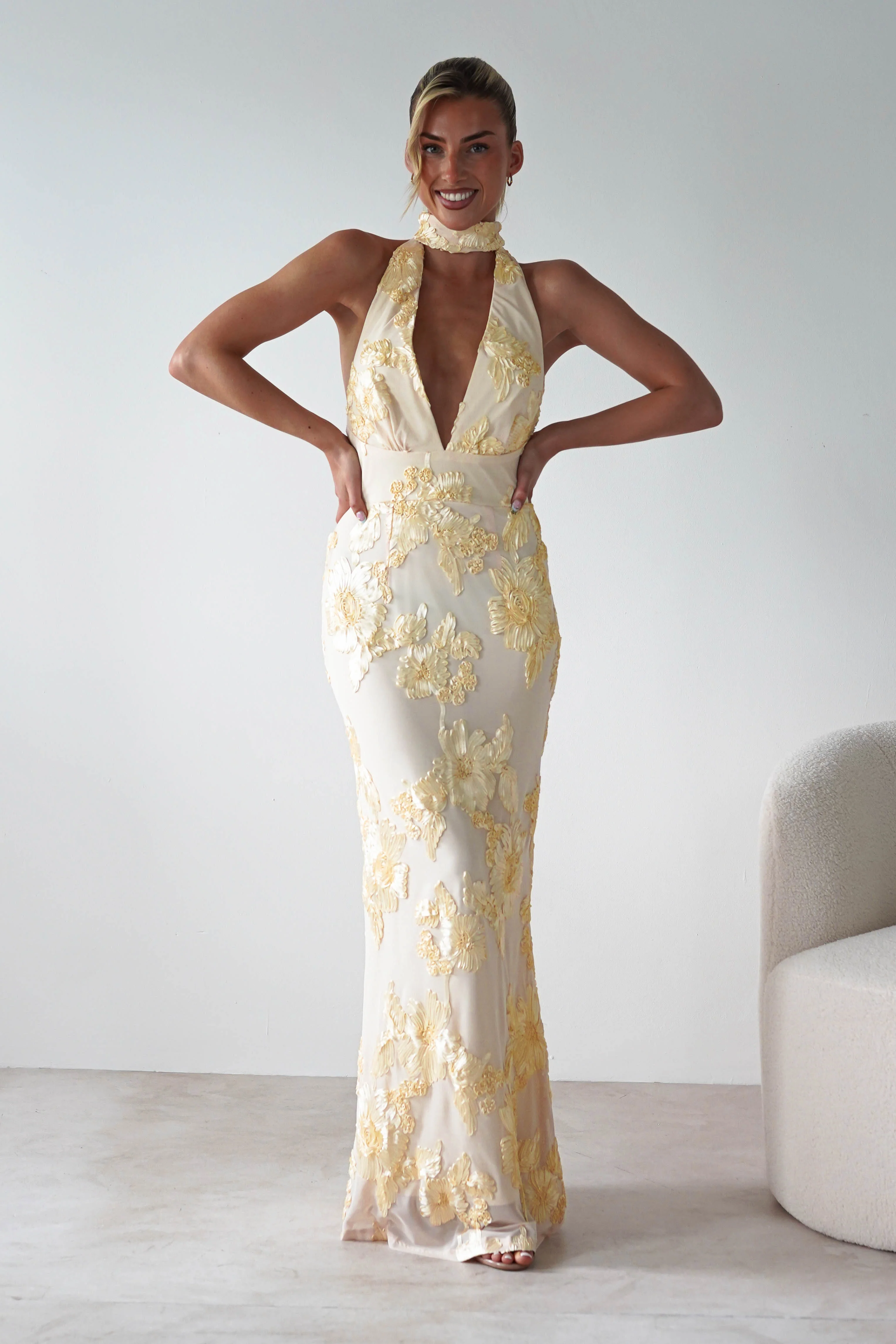 Halsey Tie Back Maxi Dress | Light Yellow - Image 4