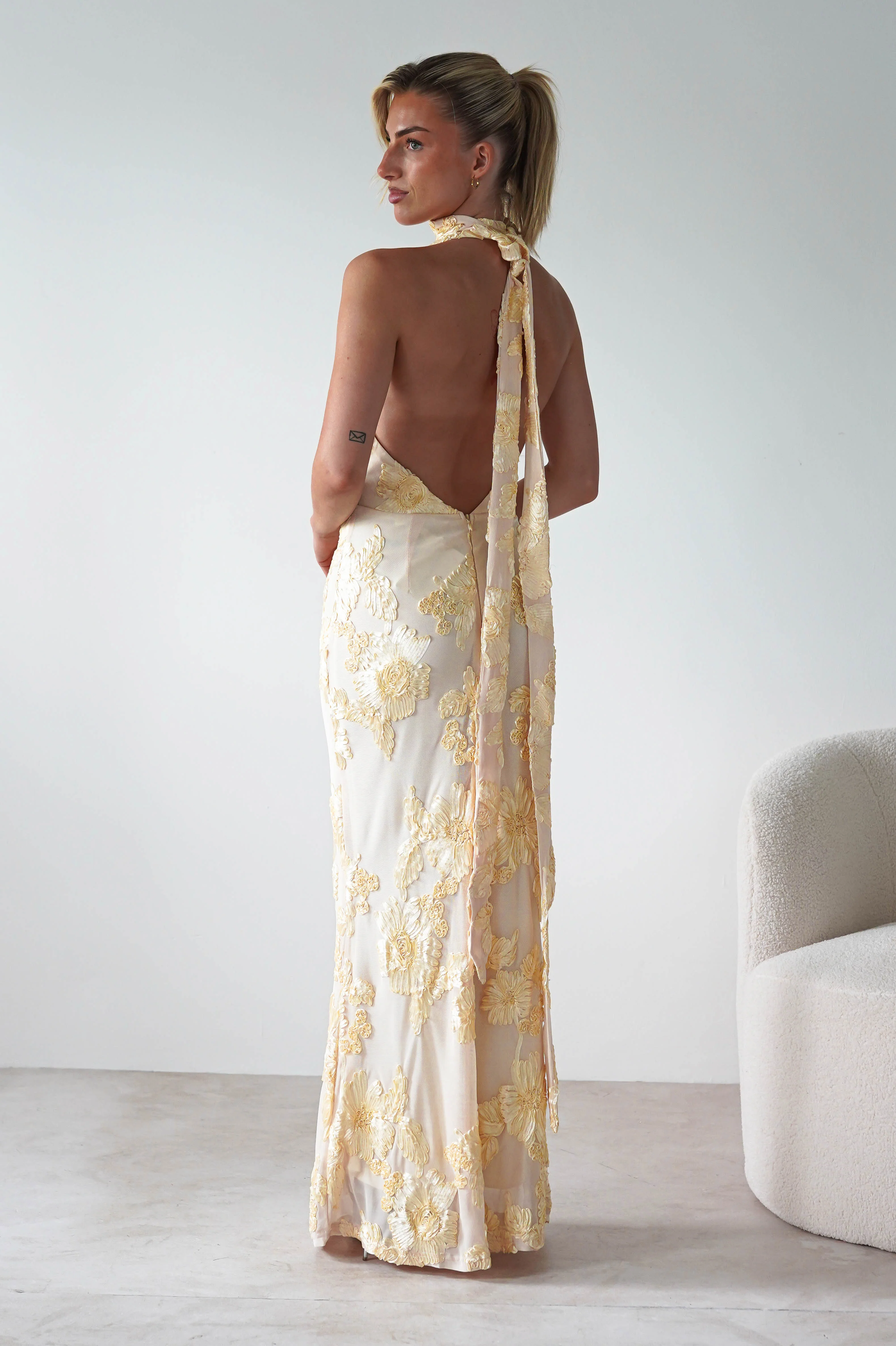 Halsey Tie Back Maxi Dress | Light Yellow - Image 6