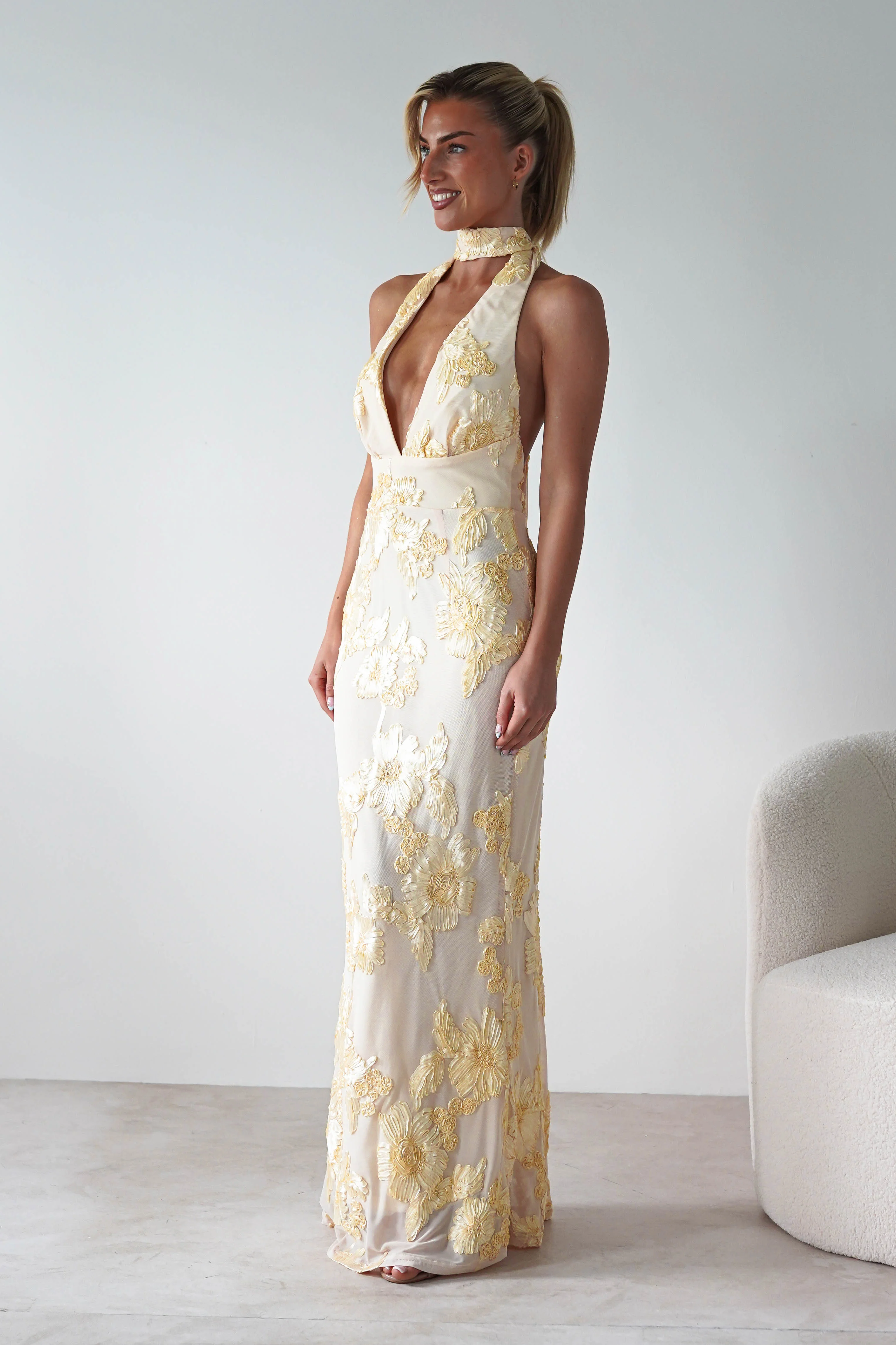 Halsey Tie Back Maxi Dress | Light Yellow - Image 7